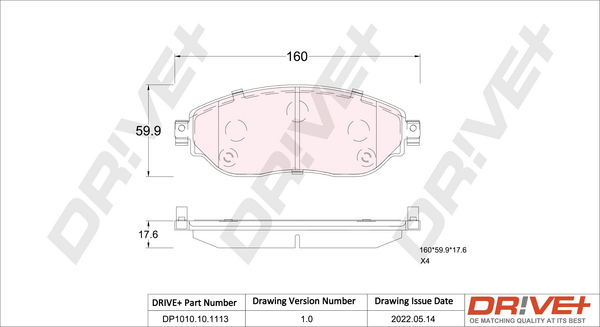 DR!VE+ Bremseklodser dp1010101113 foraksel for VAUXHALL OPEL NISSAN FIAT RENAULT