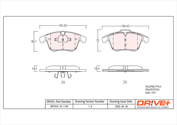 DR!VE+ Bremseklodser dp1010101130 foraksel for FORD FORD (CHANGAN) VOLVO VOLVO (CHANGAN) LAND ROVER