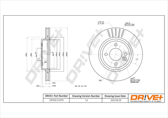 DR!VE+ Bremseskive dp1010110791 foraksel ventileret 276mm 22mm for MINI
