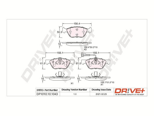 DR!VE+ Bremseklodser dp1010101043 foraksel for FIAT ALFA ROMEO LANCIA