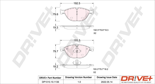 DR!VE+ Bremseklodser dp1010101136 foraksel for BMW BMW (BRILLIANCE)