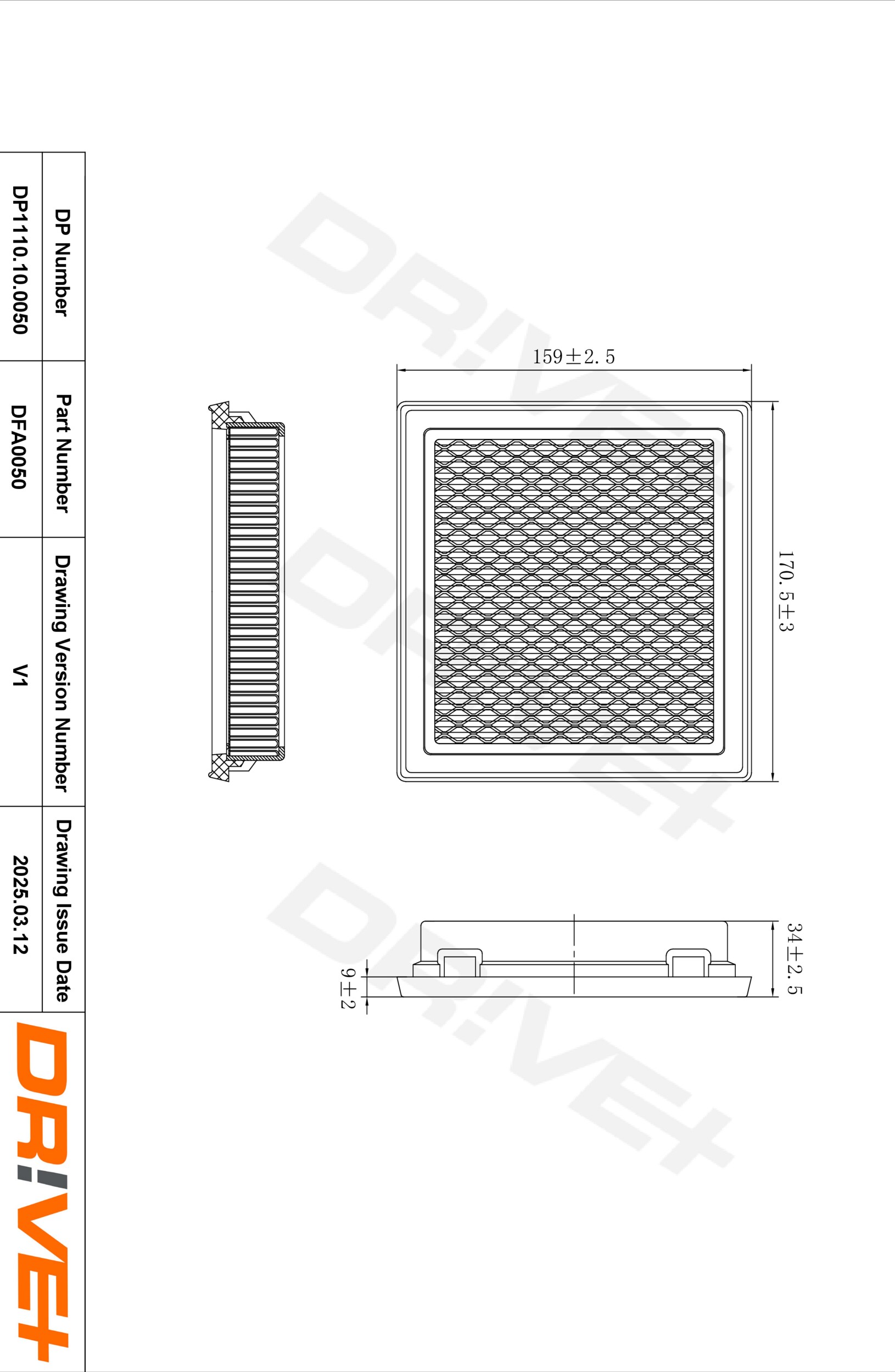 DR!VE+ Luftfilter dp1110100050 Filterindsats 34mm for NISSAN