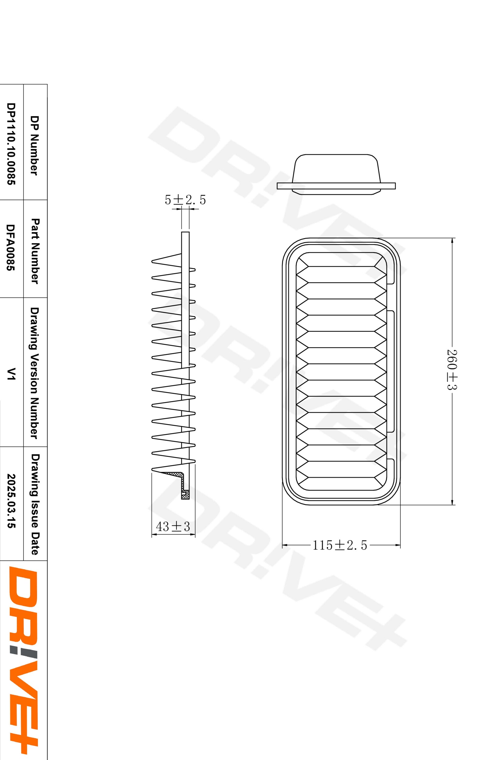DR!VE+ Luftfilter dp1110100085 Filterindsats 45mm for TOYOTA PEUGEOT CITROËN DAIHATSU
