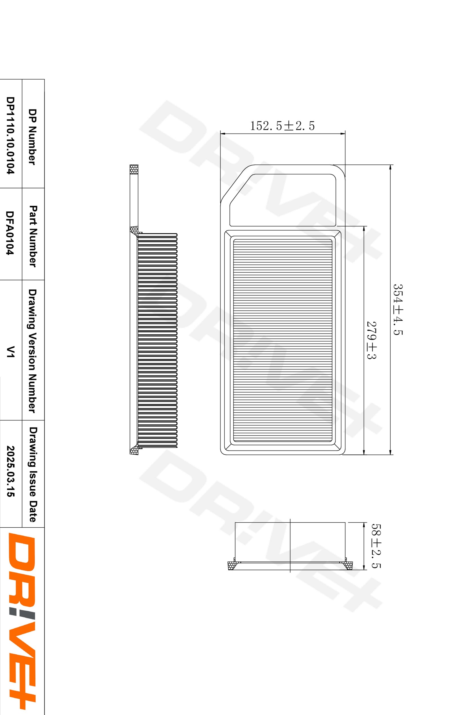 DR!VE+ Luftfilter dp1110100104 Filterindsats 59mm for PEUGEOT CITROËN