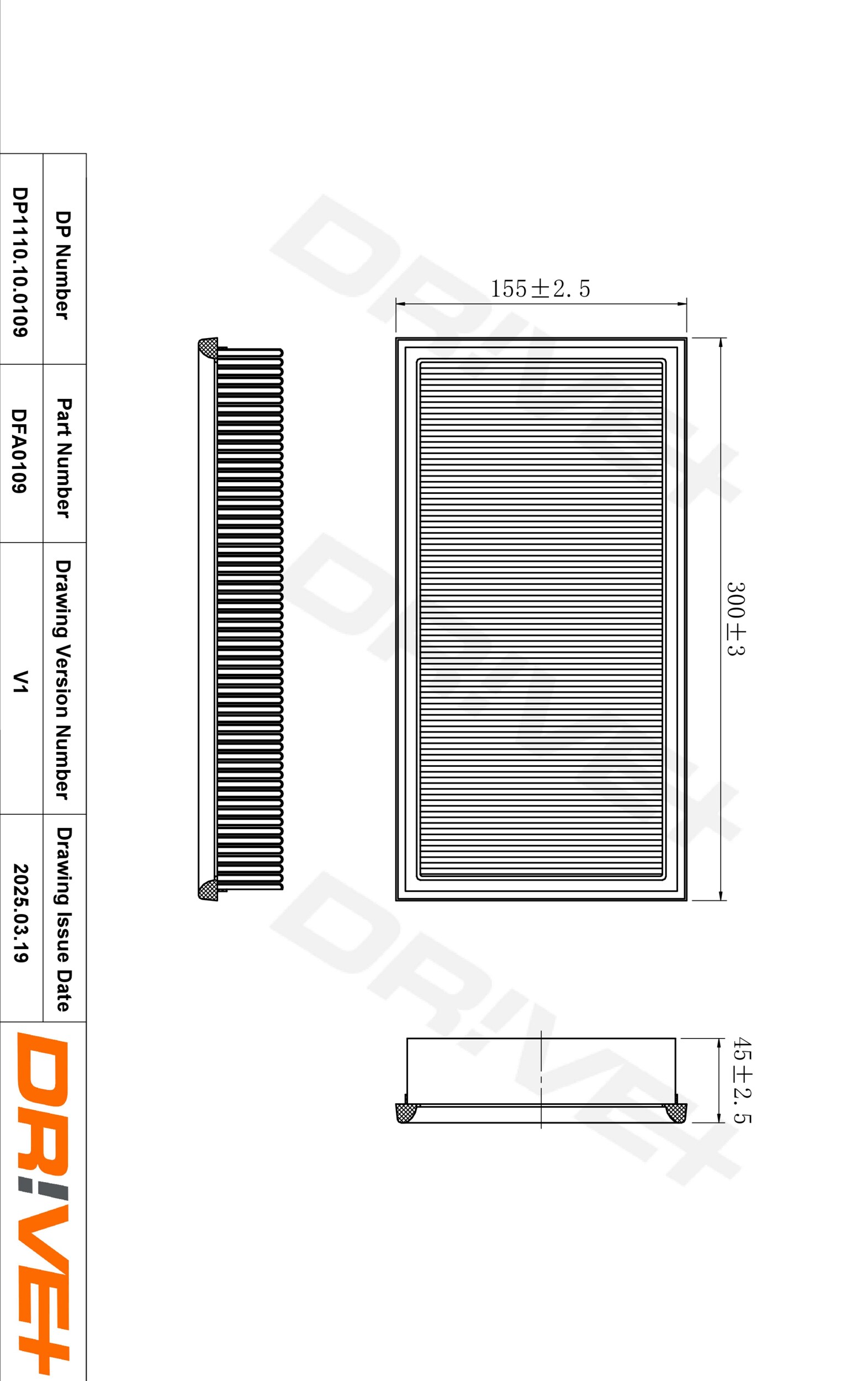 DR!VE+ Luftfilter dp1110100109 Filterindsats 42mm for VAG