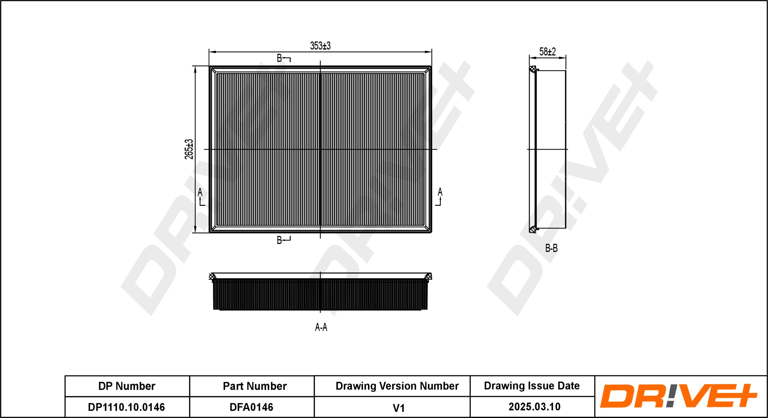 DR!VE+ Luftfilter dp1110100146 Filterindsats 58mm for MERCEDES-BENZ VAG