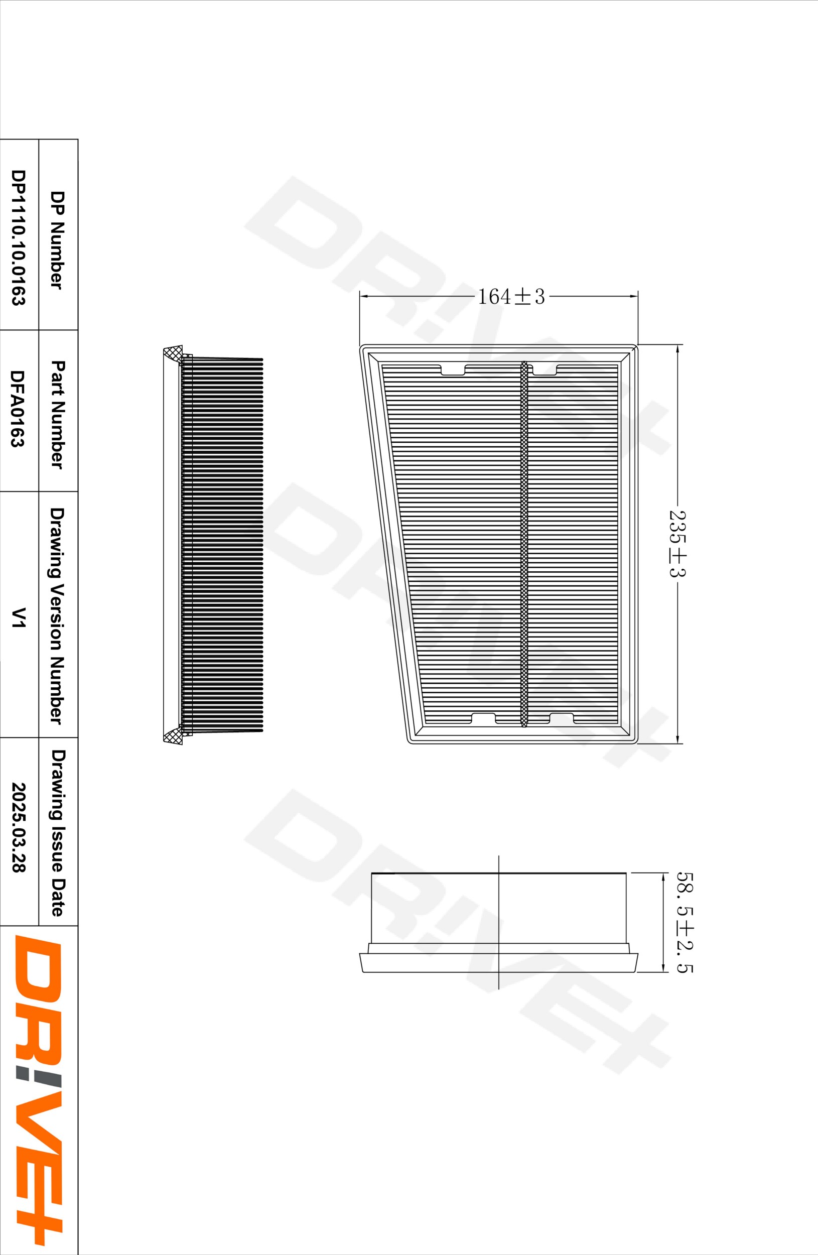 DR!VE+ Luftfilter dp1110100163 Filterindsats 58mm for RENAULT NISSAN