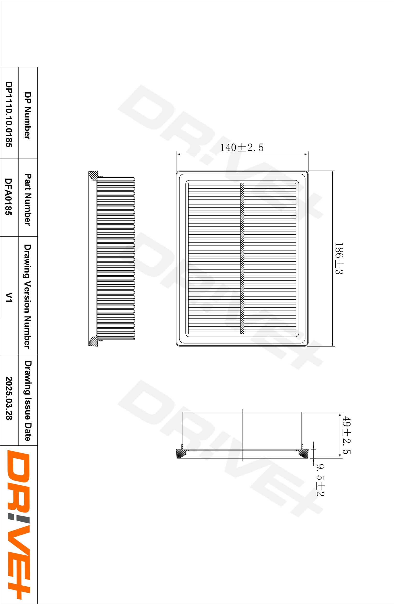 DR!VE+ Luftfilter dp1110100185 Filterindsats 50mm for VAG KTM