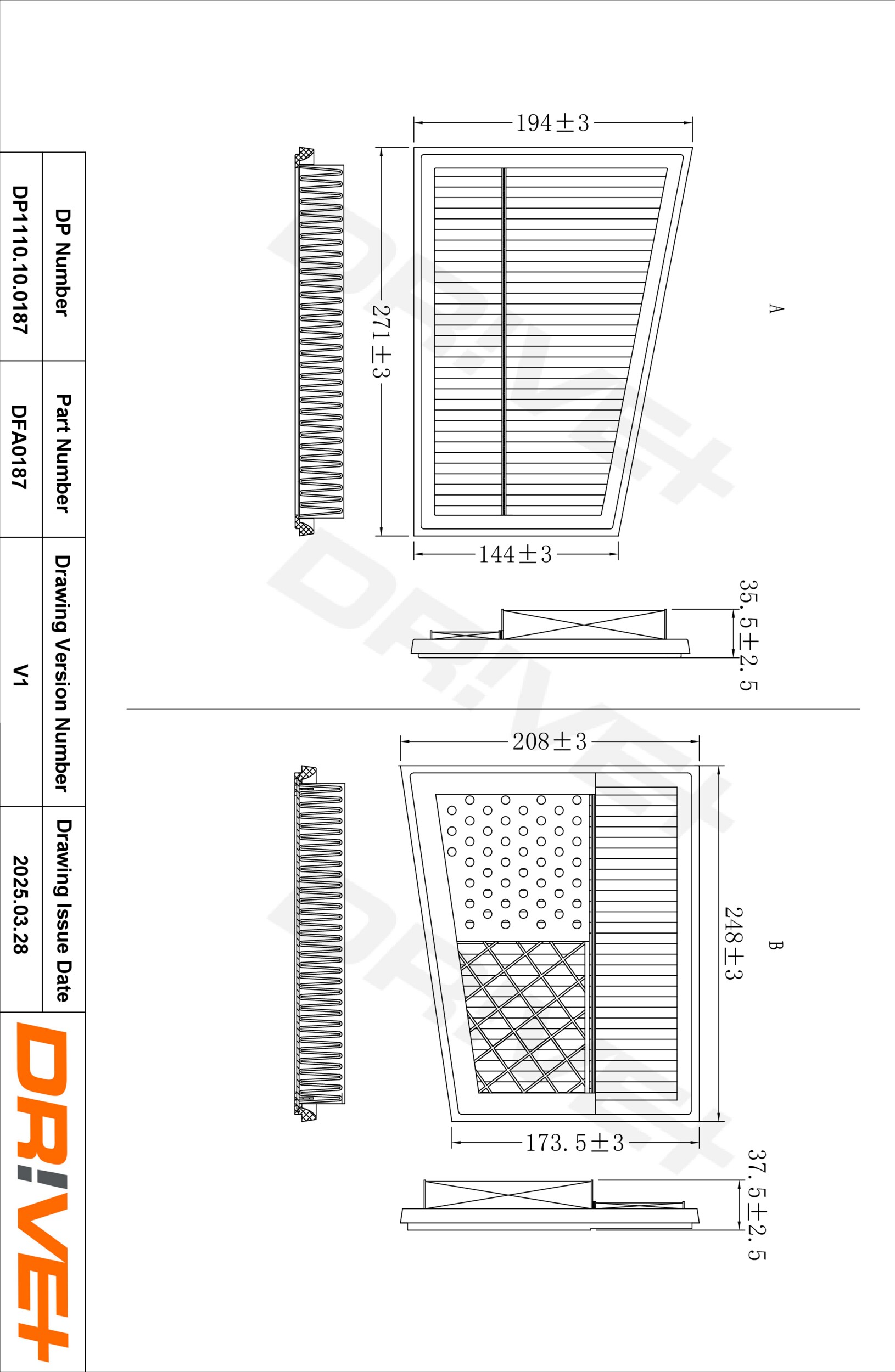 DR!VE+ Luftfilter dp1110100187 Filterindsats 36mm for MERCEDES-BENZ