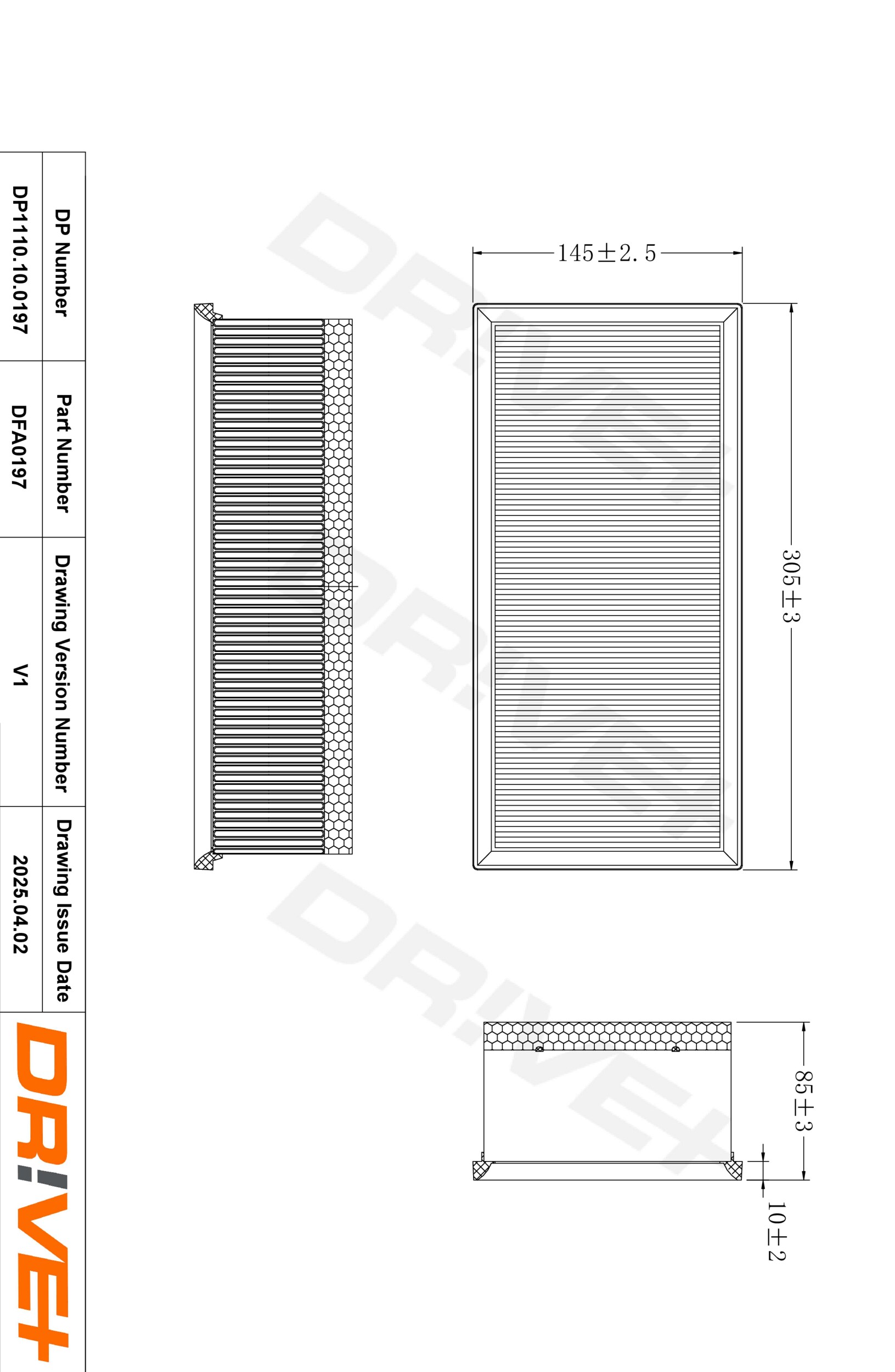 DR!VE+ Luftfilter dp1110100197 Filterindsats 85mm for TOYOTA