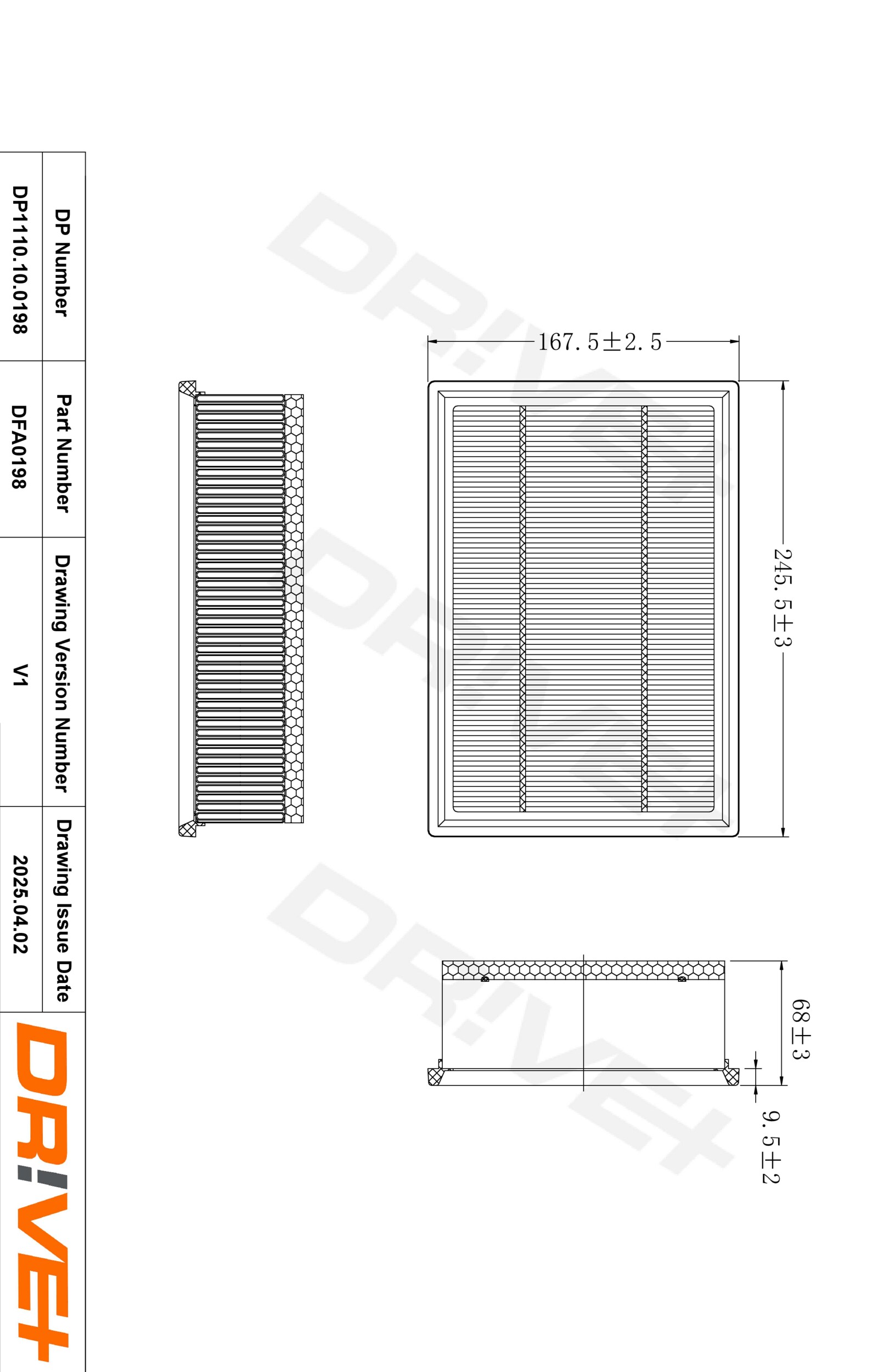 DR!VE+ Luftfilter dp1110100198 Filterindsats 50mm for CITROËN PEUGEOT