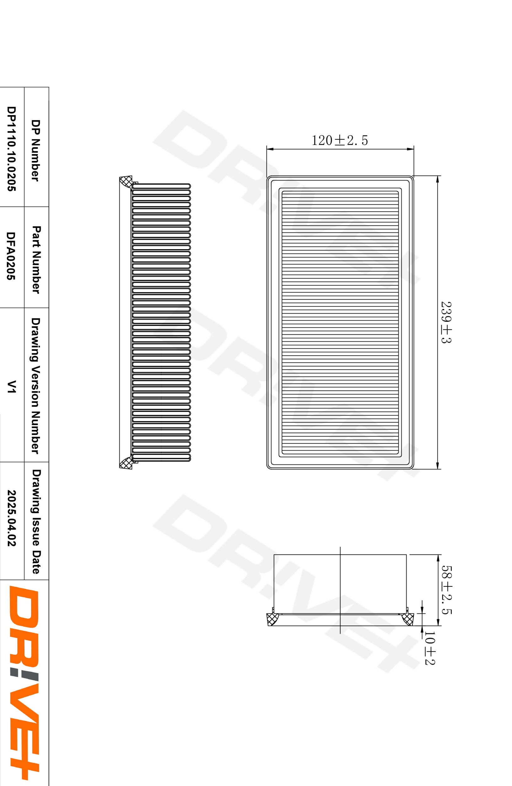 DR!VE+ Luftfilter dp1110100205 Filterindsats 58mm for VAUXHALL PEUGEOT