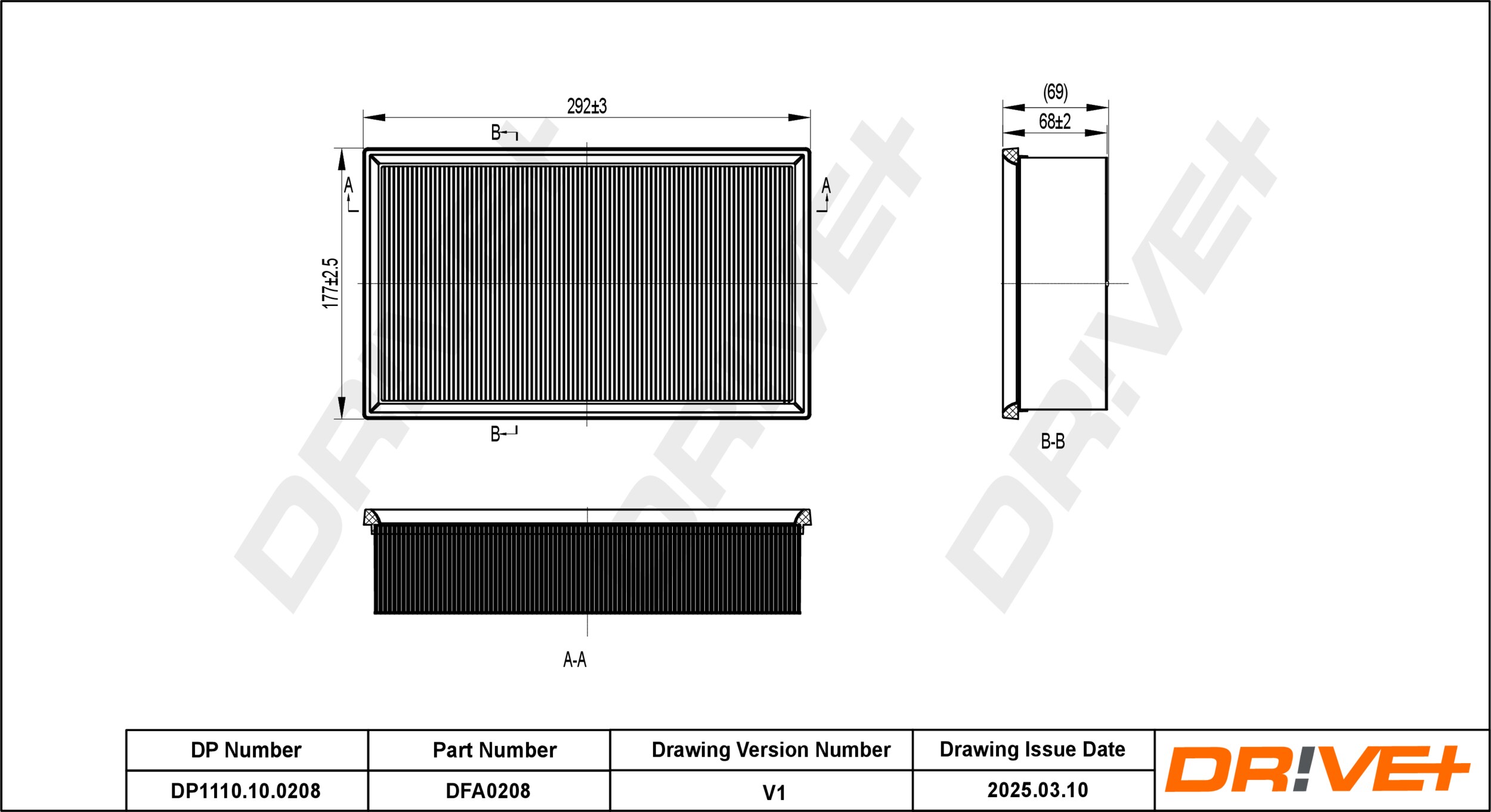 DR!VE+ Luftfilter dp1110100208 Filterindsats 80mm for FORD CUPRA VAG