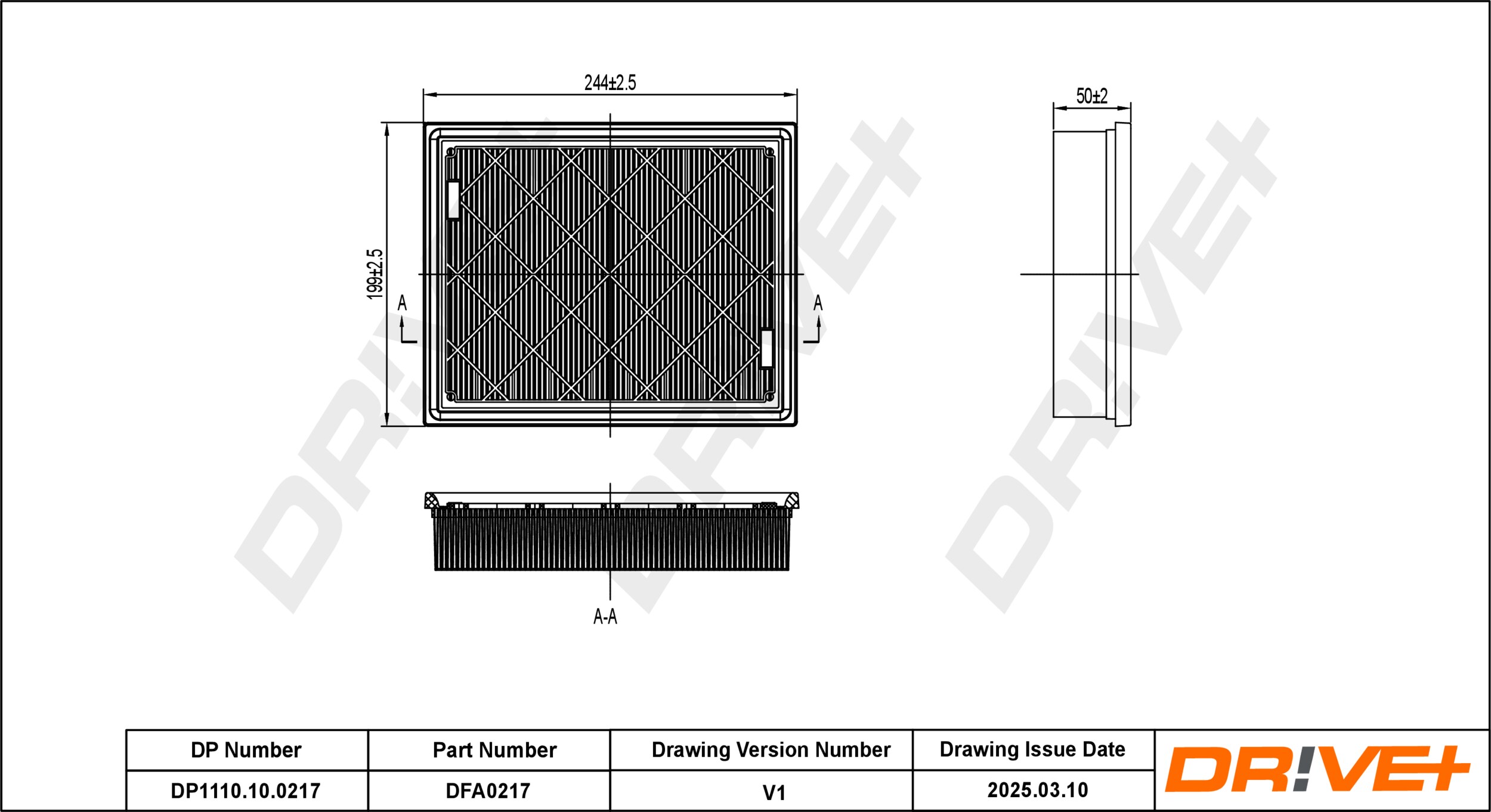 DR!VE+ Luftfilter dp1110100217 Filterindsats 50mm for FORD