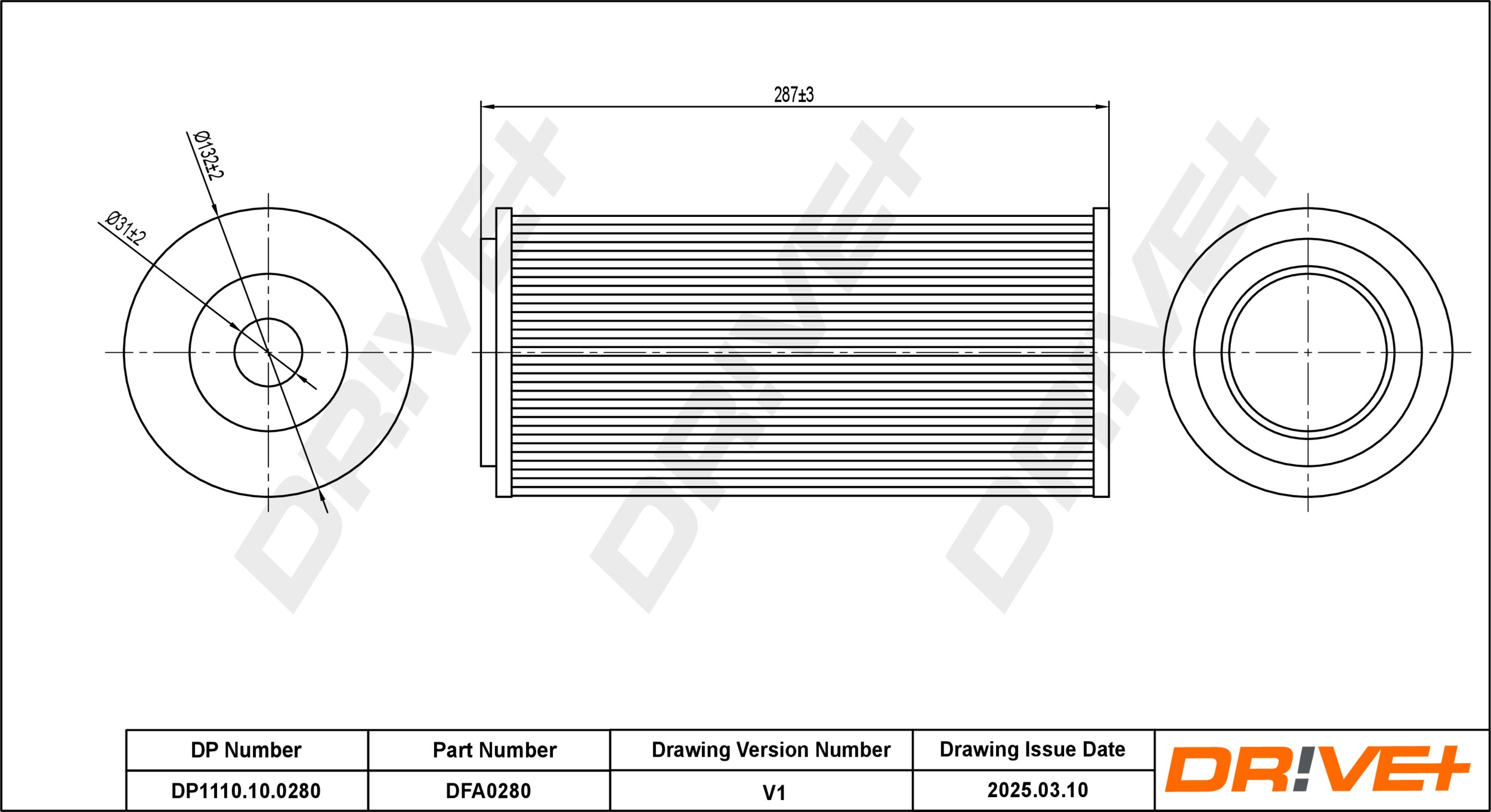 DR!VE+ Luftfilter dp1110100280 Filterindsats 290mm for NISSAN