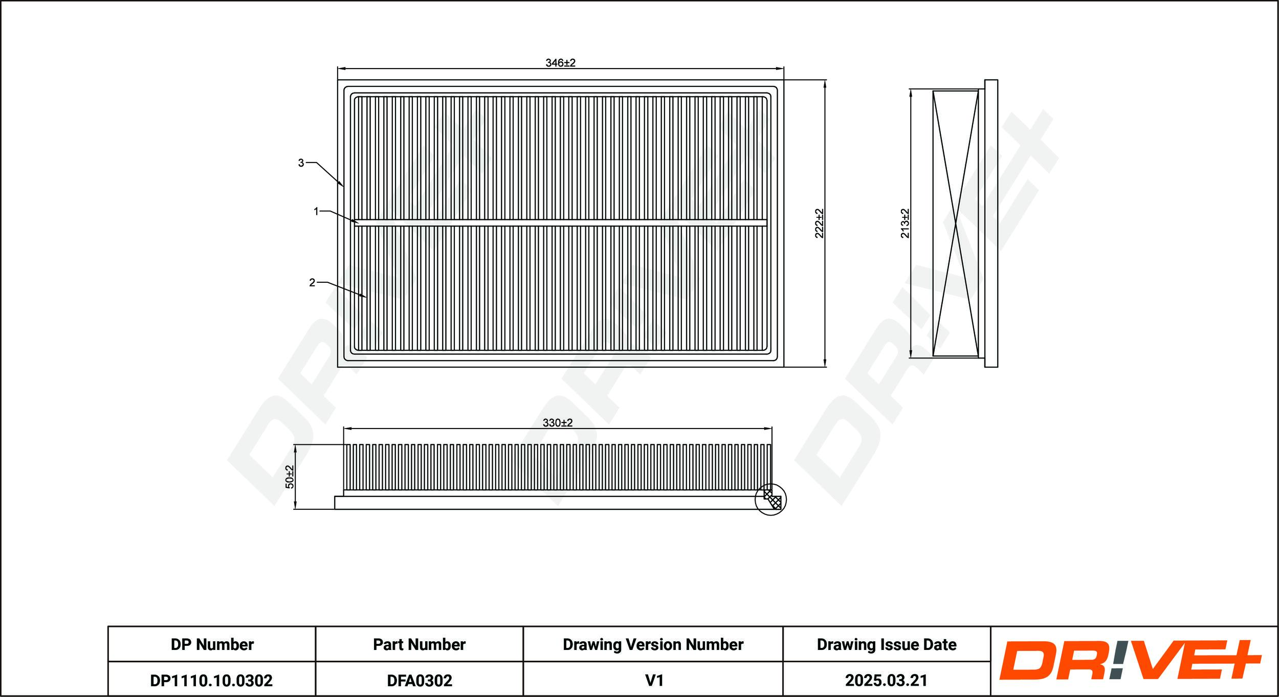 DR!VE+ Luftfilter dp1110100302 Filterindsats 50mm for VAG