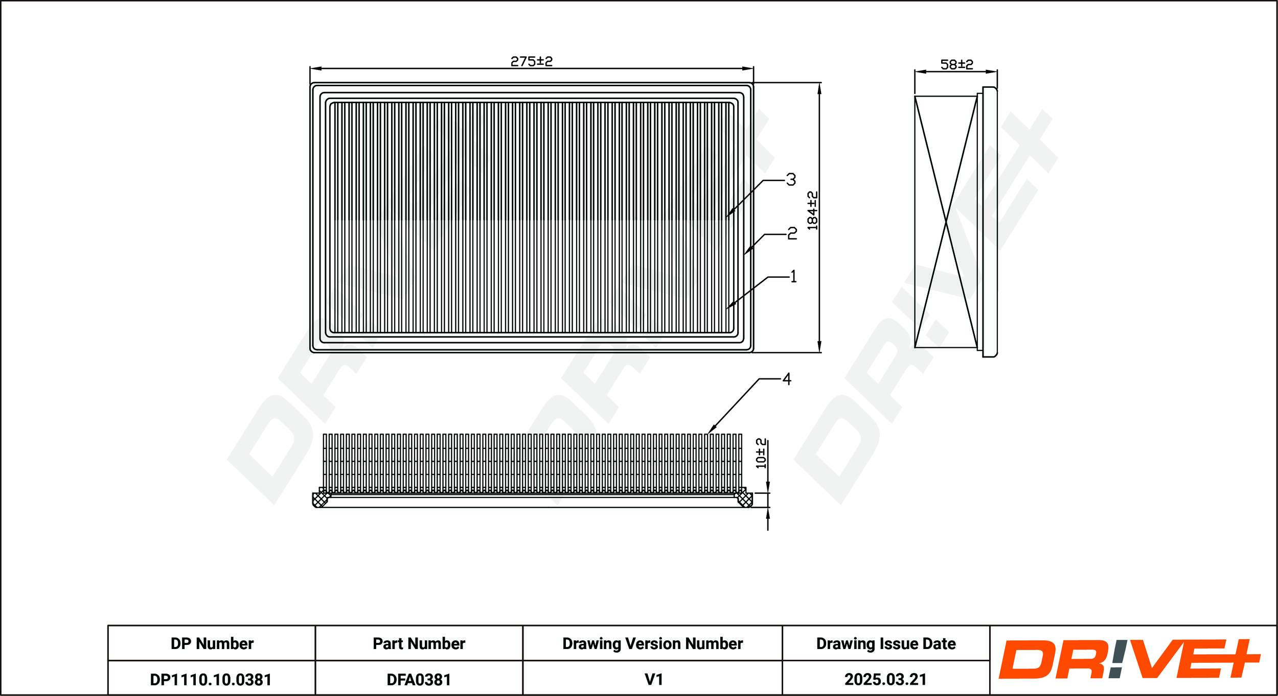 DR!VE+ Luftfilter dp1110100381 Filterindsats 57mm for VAG CITROËN