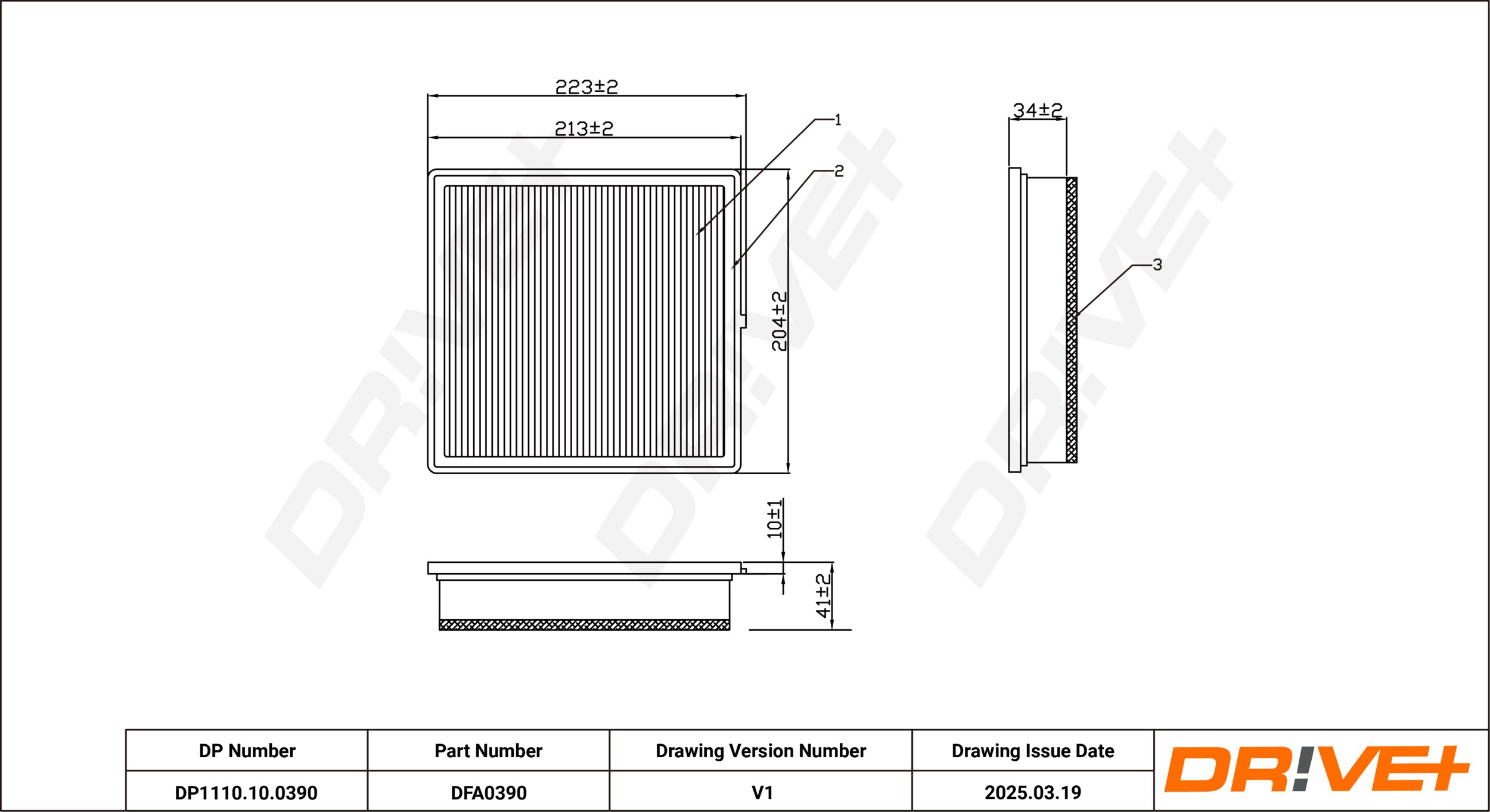DR!VE+ Luftfilter dp1110100390 Filterindsats 40mm for OPEL VAUXHALL