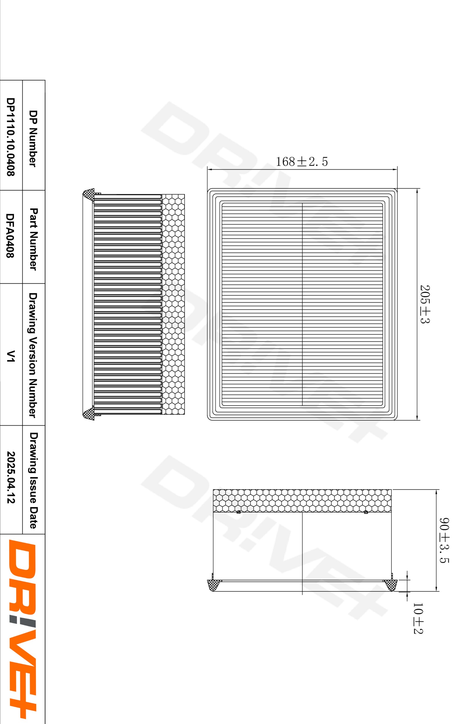 DR!VE+ Luftfilter dp1110100408 Filterindsats 92mm for PEUGEOT CITROËN
