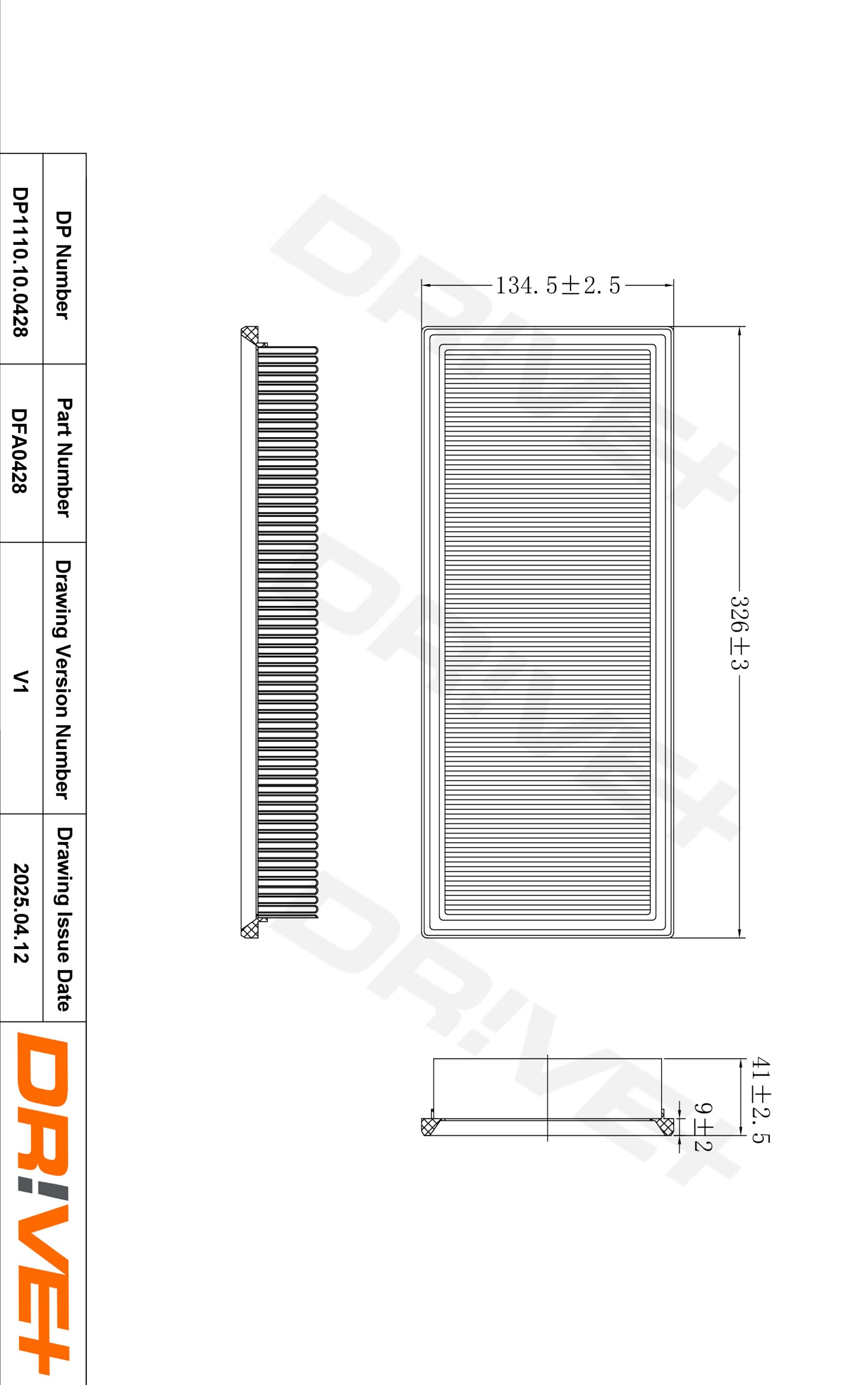 DR!VE+ Luftfilter dp1110100428 Filterindsats 42mm for LANCIA FIAT