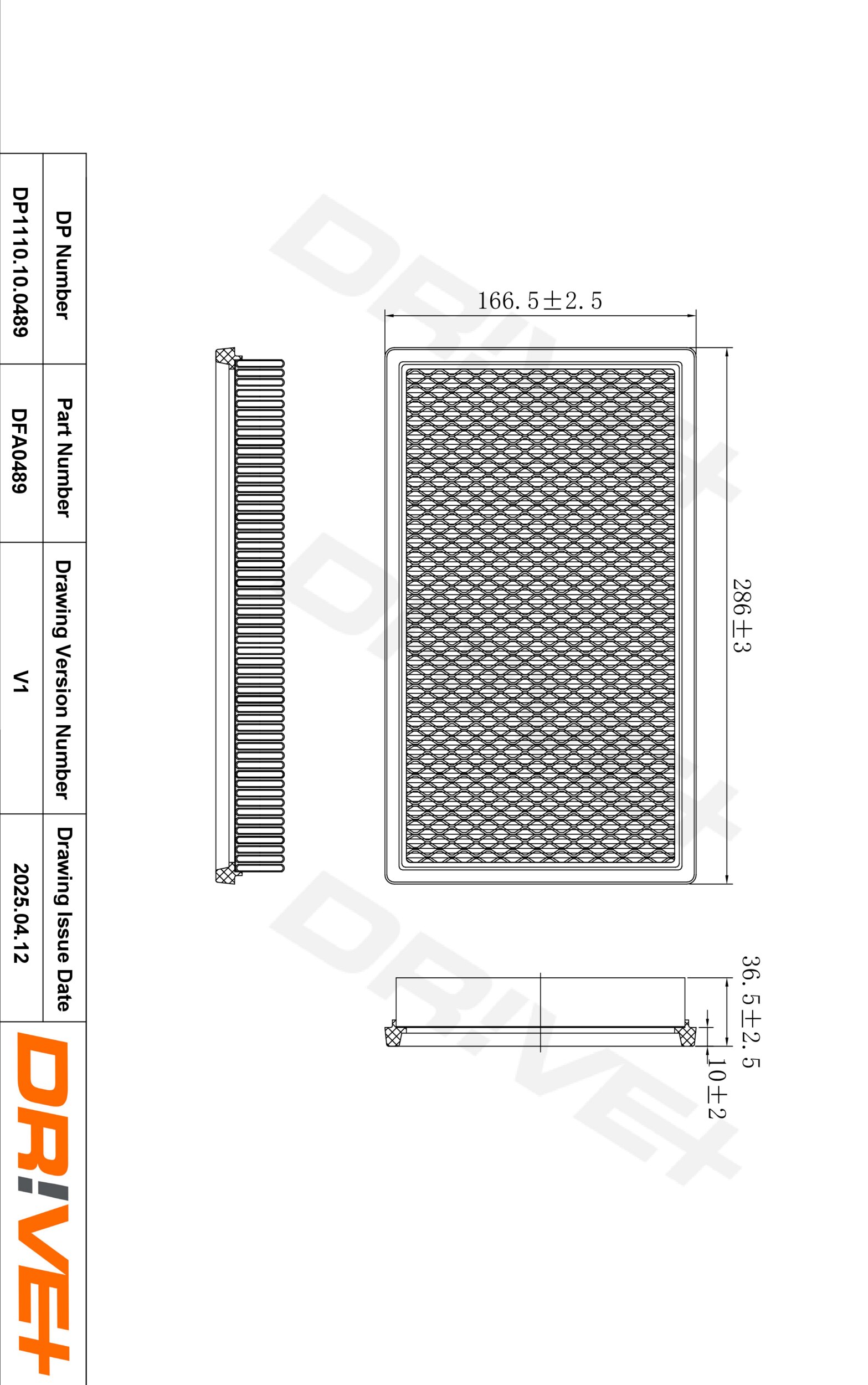 DR!VE+ Luftfilter dp1110100489 Filterindsats 42mm for MAZDA