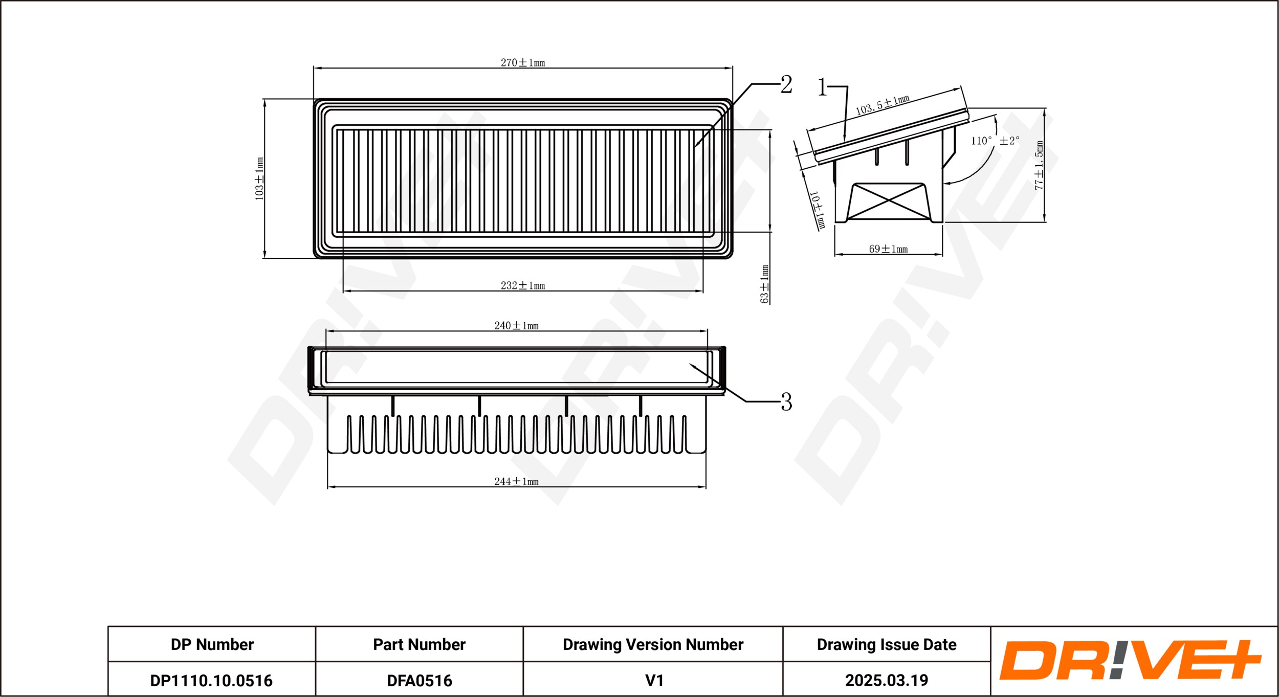DR!VE+ Luftfilter dp1110100516 Filterindsats 78mm for HYUNDAI