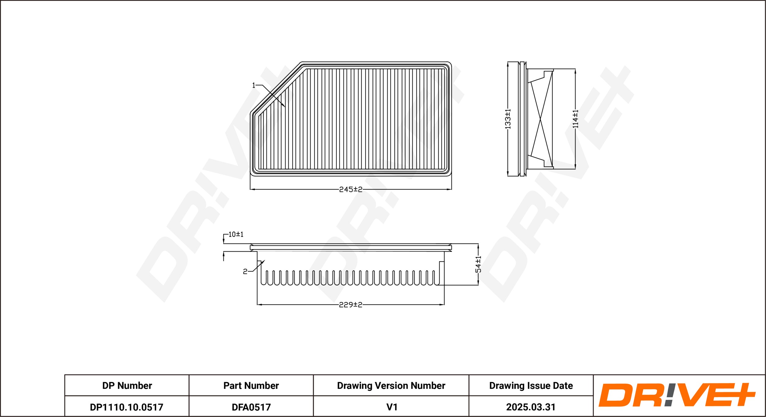 DR!VE+ Luftfilter dp1110100517 Filterindsats 55mm for KIA