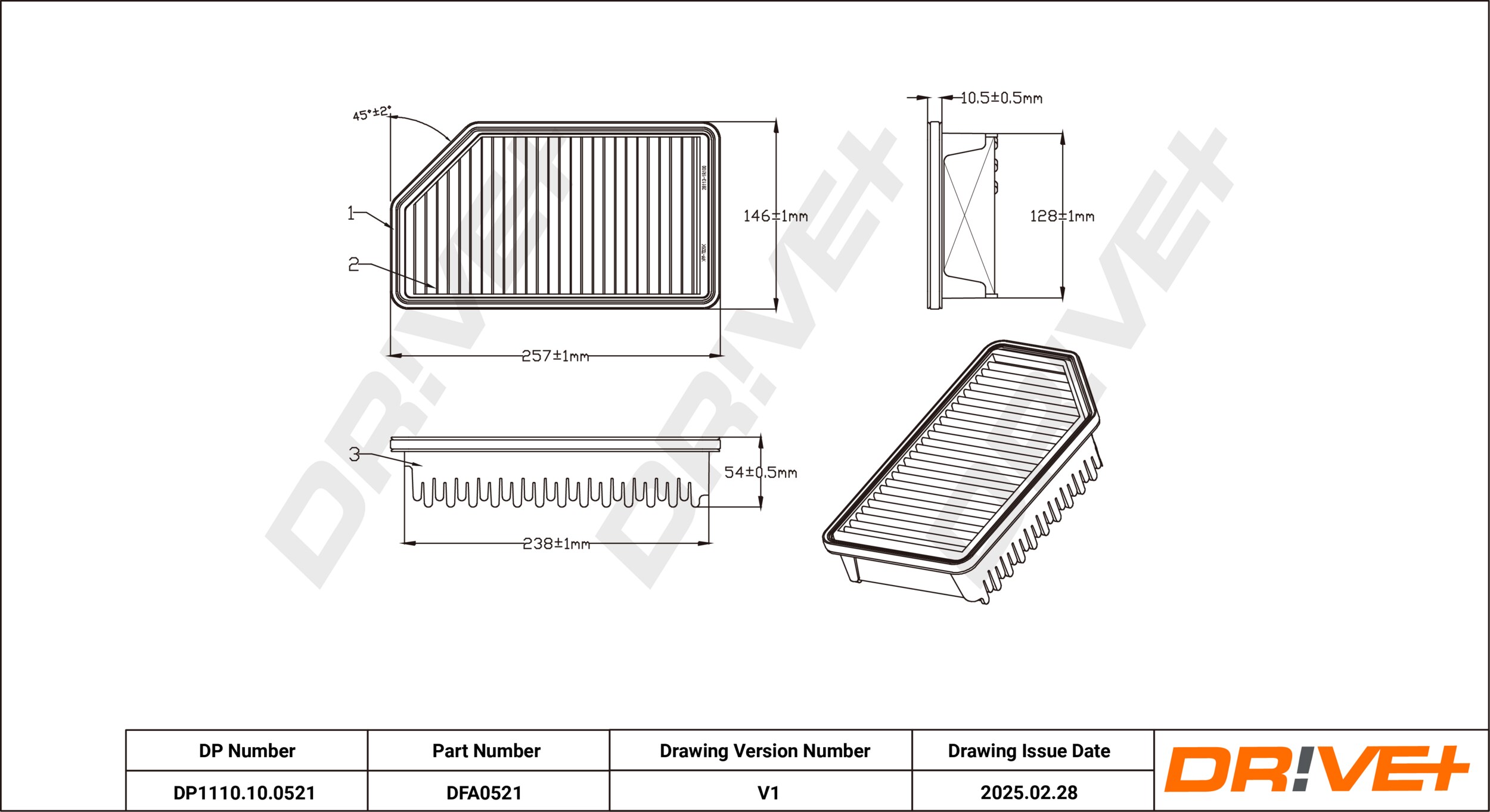 DR!VE+ Luftfilter dp1110100521 Filterindsats 51mm for KIA