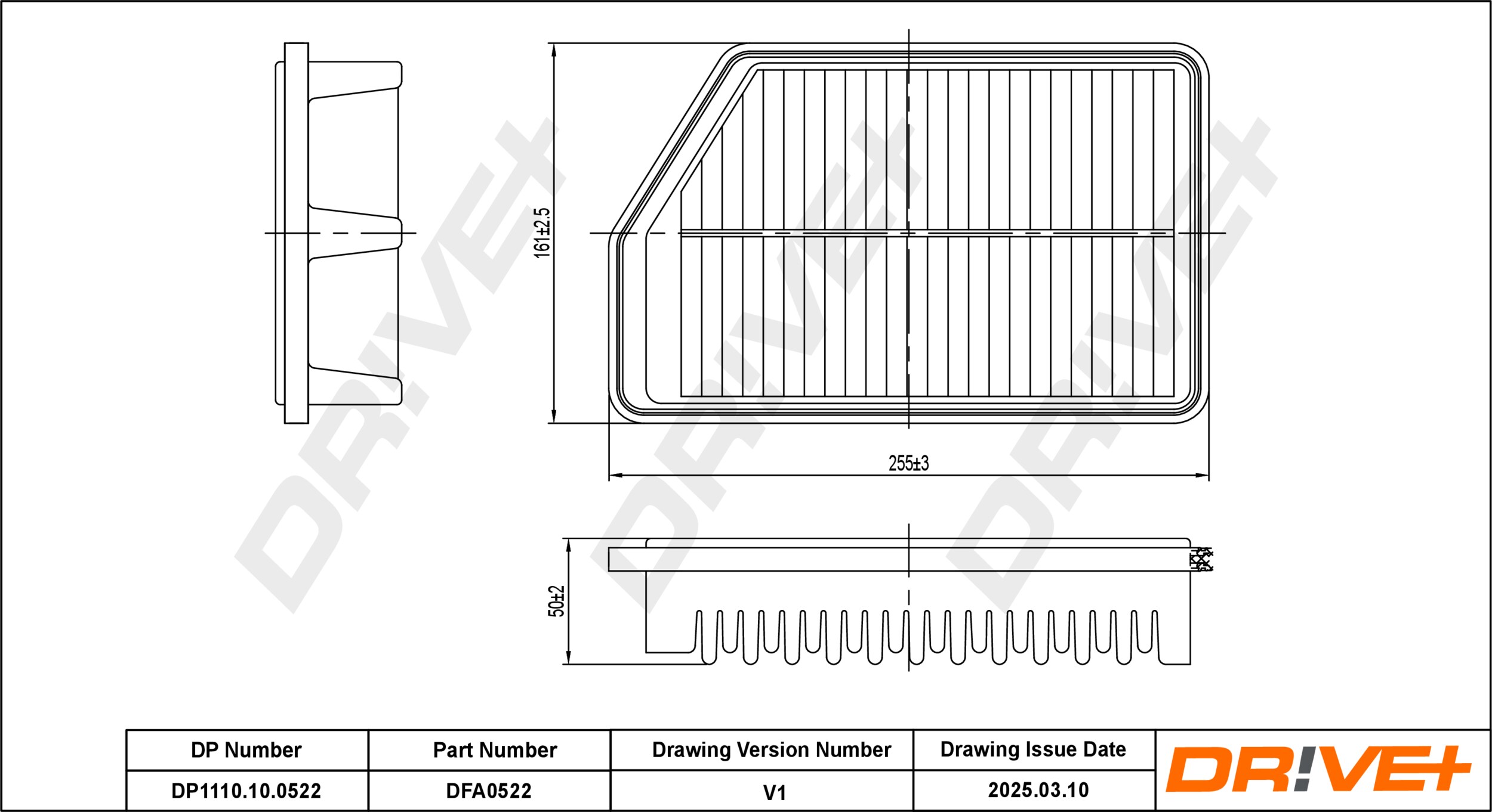 DR!VE+ Luftfilter dp1110100522 Filterindsats 51mm for KIA