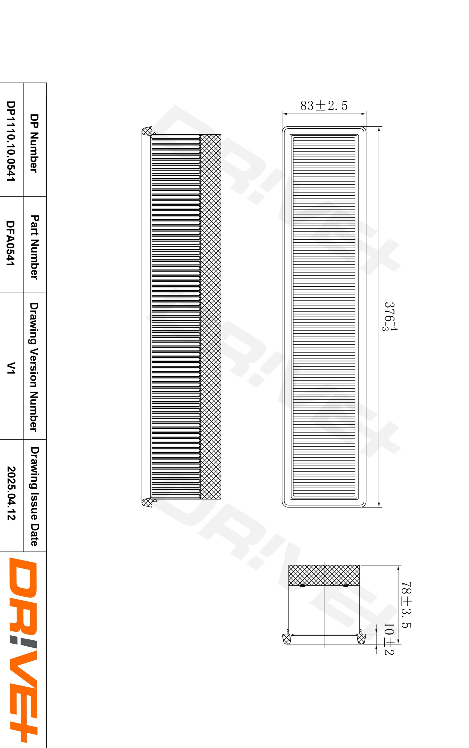 DR!VE+ Luftfilter dp1110100541 Filterindsats 58mm for NISSAN RENAULT