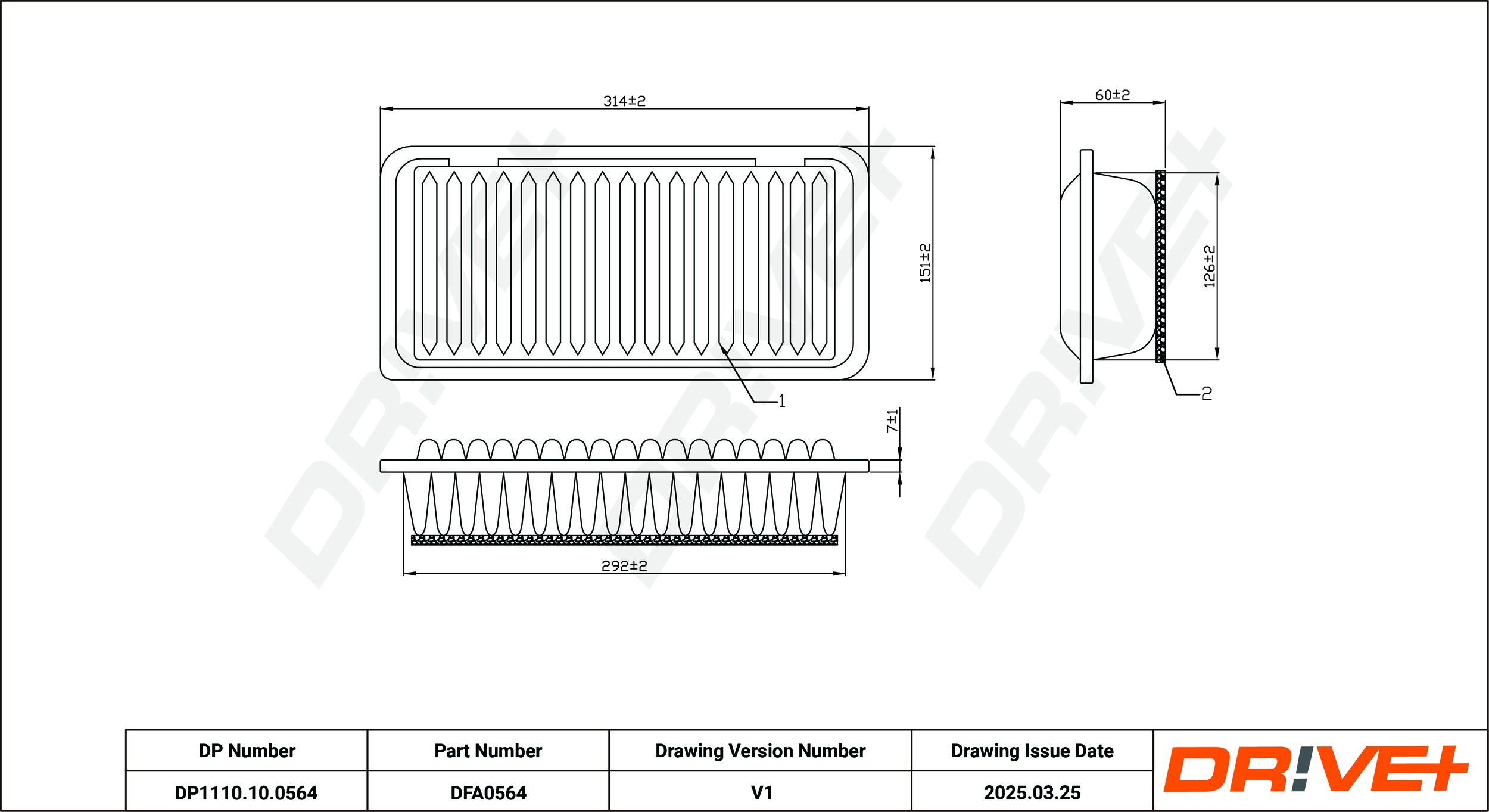 DR!VE+ Luftfilter dp1110100564 Filterindsats 60mm for TOYOTA