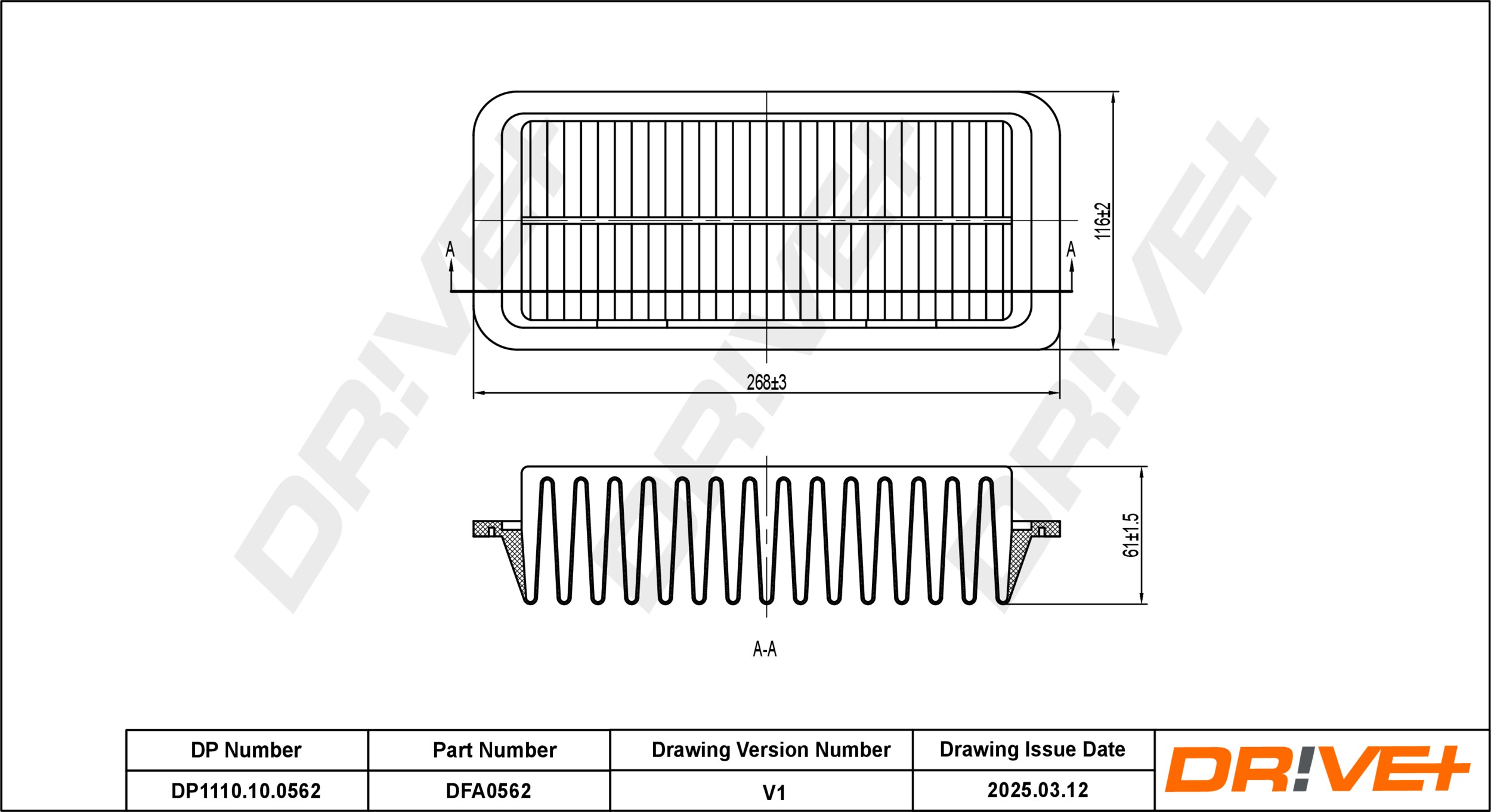 DR!VE+ Luftfilter dp1110100562 Filterindsats 63mm for TOYOTA