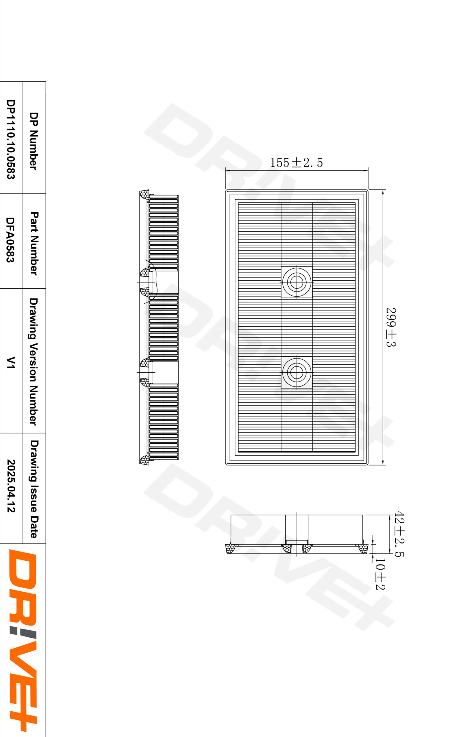 DR!VE+ Luftfilter dp1110100583 Filterindsats 42mm for VAG