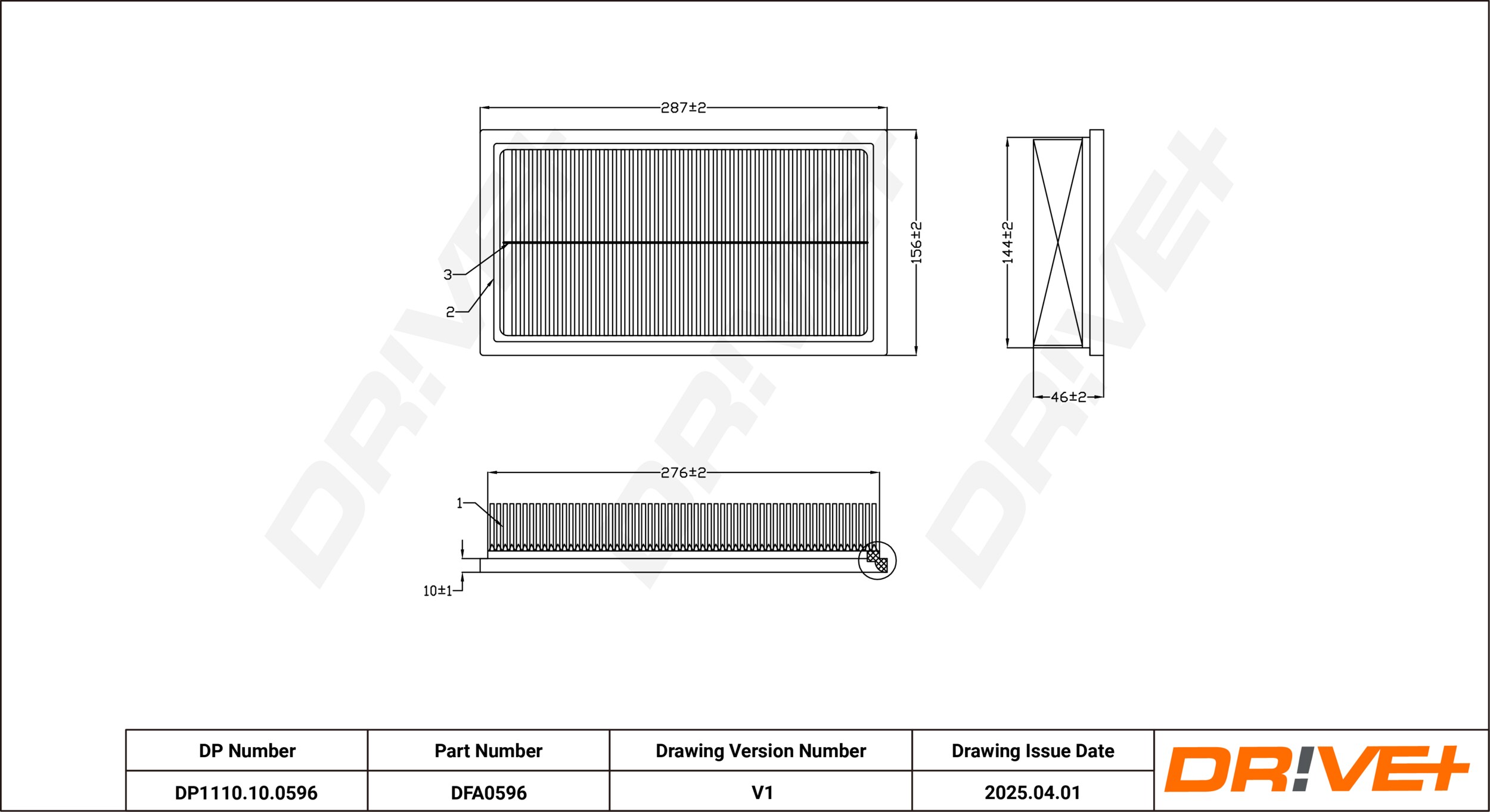 DR!VE+ Luftfilter dp1110100596 Filterindsats 45mm for FORD
