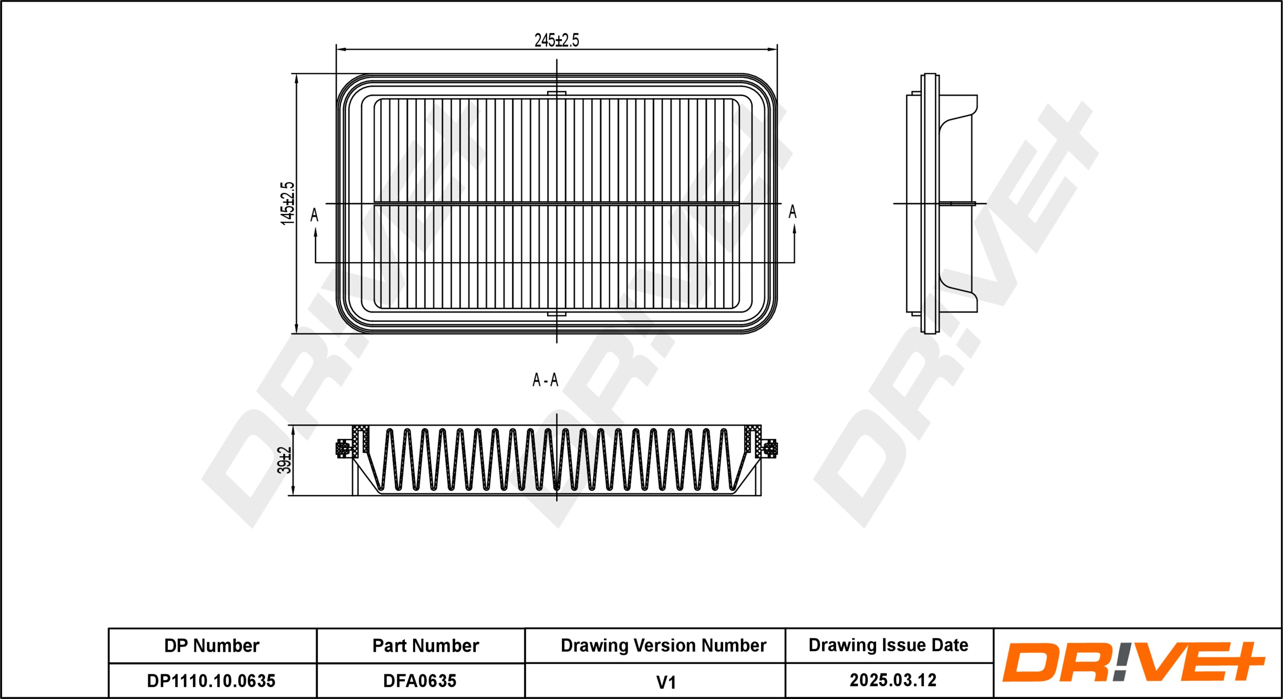 DR!VE+ Luftfilter dp1110100635 Filterindsats 39mm for NISSAN SUZUKI