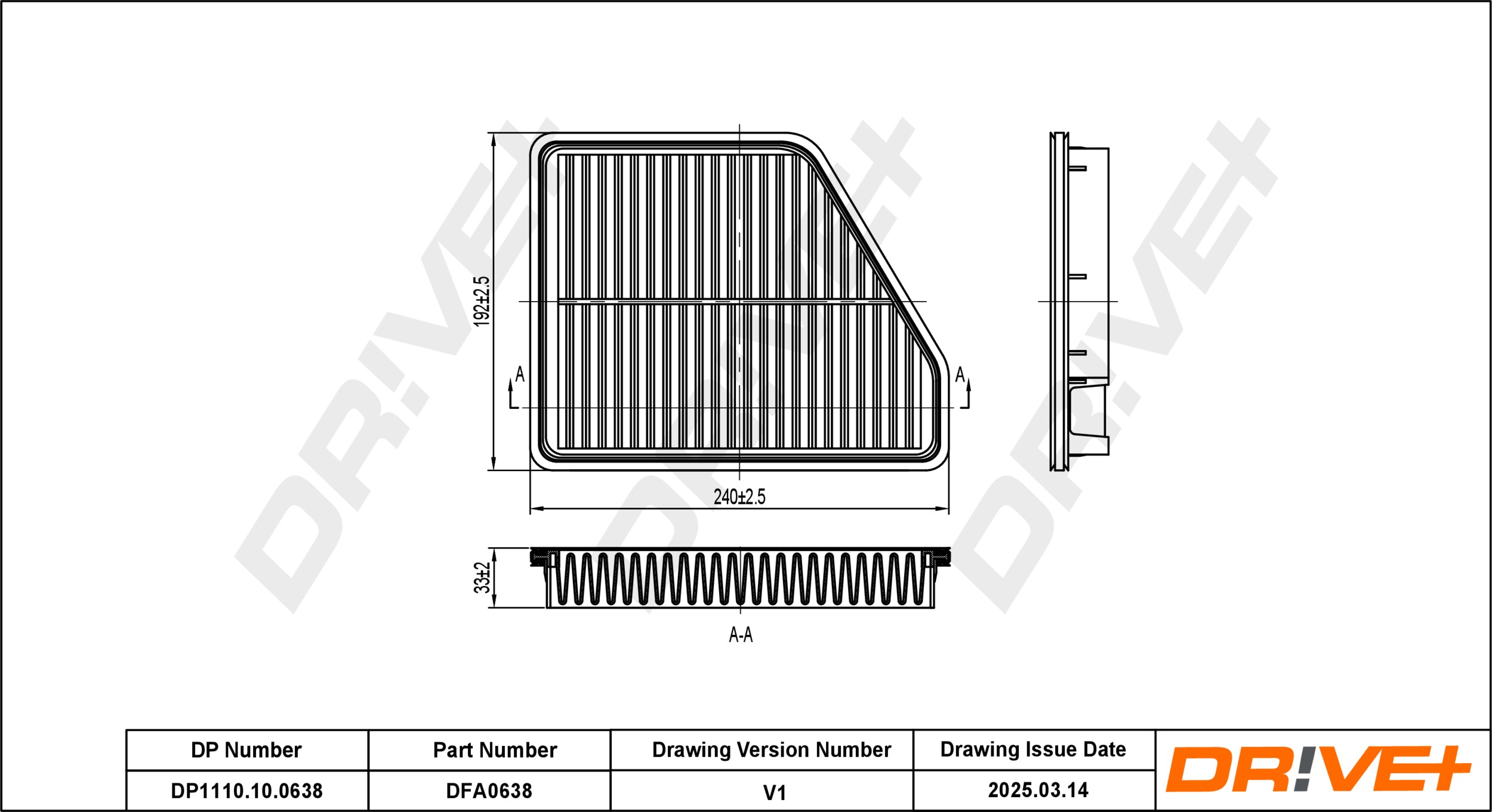 DR!VE+ Luftfilter dp1110100638 Filterindsats 34mm for HYUNDAI