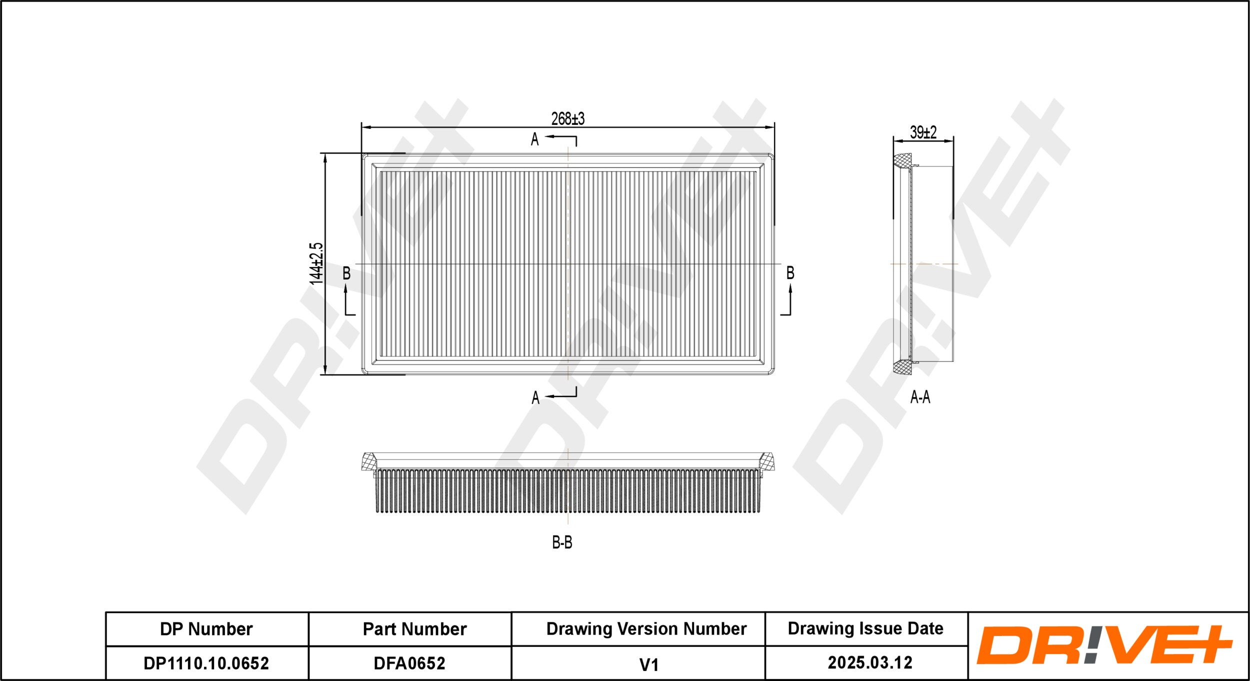 DR!VE+ Luftfilter dp1110100652 Filterindsats 37mm for KIA