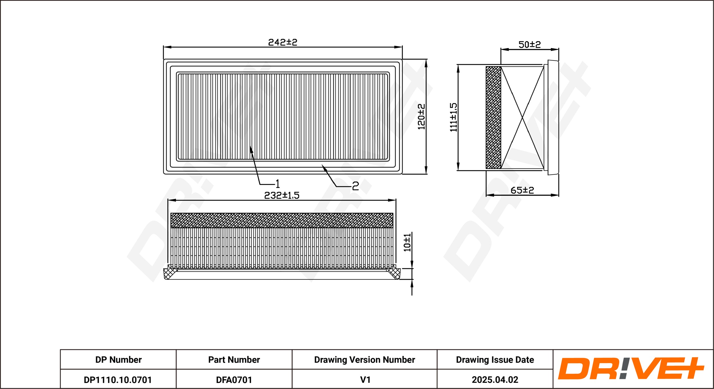 DR!VE+ Luftfilter dp1110100701 Filterindsats 60mm for PEUGEOT TOYOTA