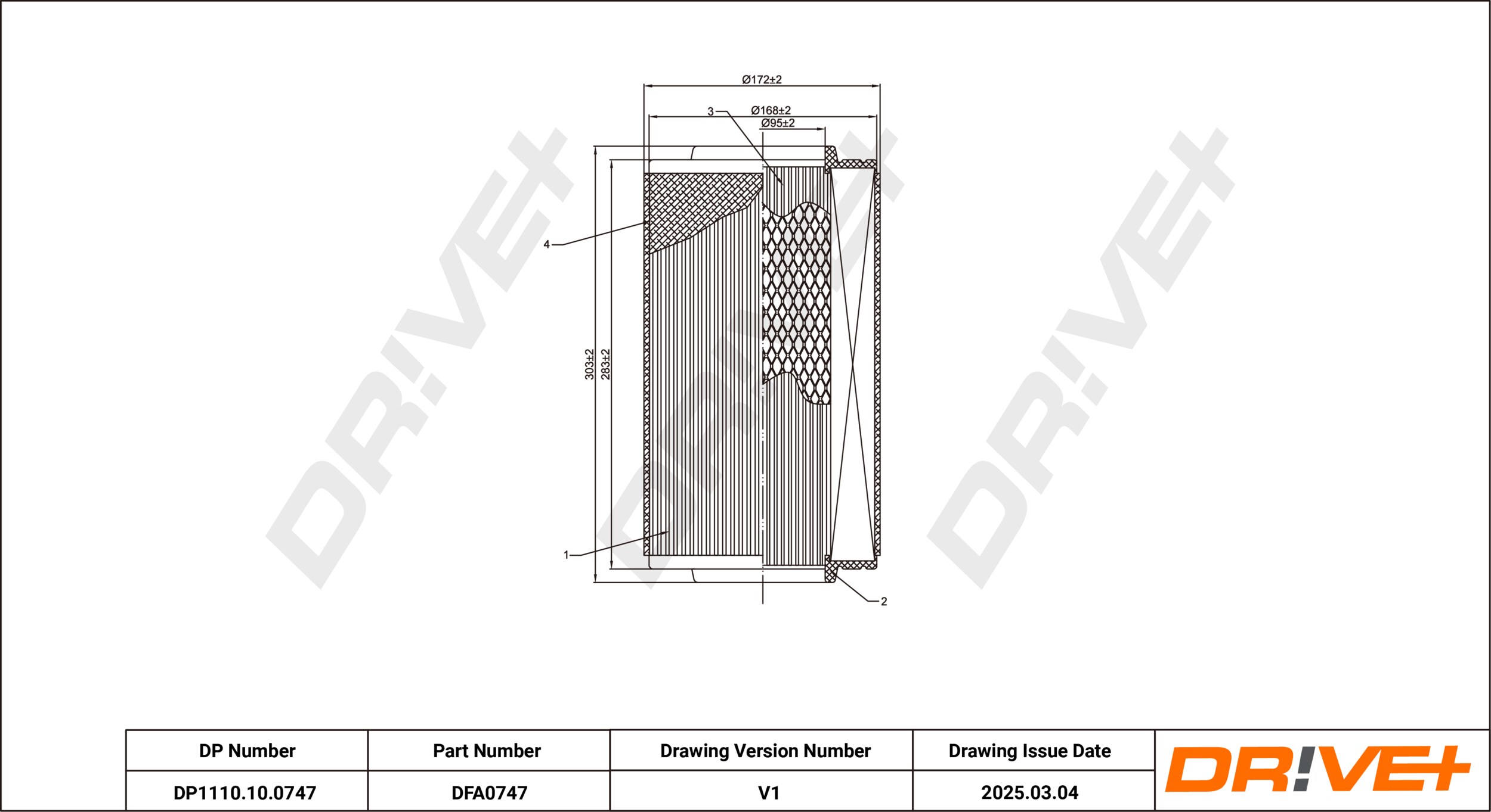 DR!VE+ Luftfilter dp1110100747 Filterindsats 303mm for FIAT PEUGEOT