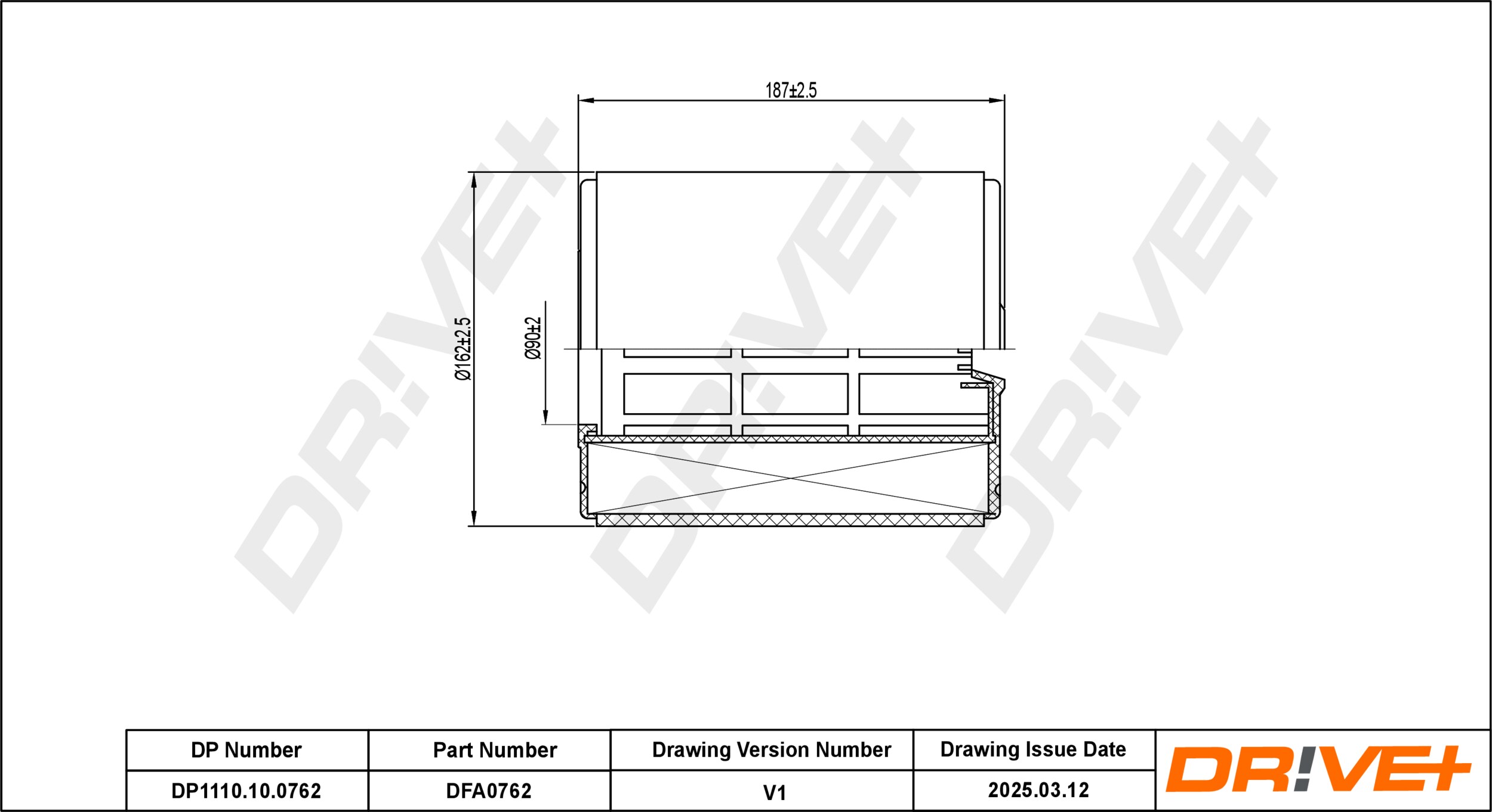 DR!VE+ Luftfilter dp1110100762 Filterindsats inner_diameter_1_mm_995|Inder diameter 1 [mm]|90 height_mm_209|Højde [mm]|188 188mm for VAG