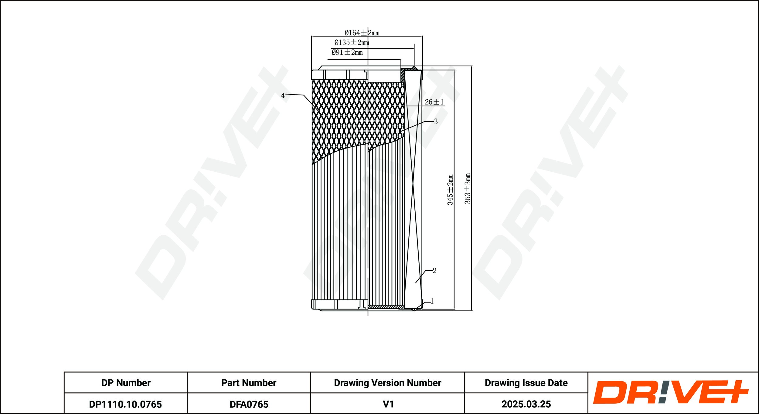 DR!VE+ Luftfilter dp1110100765 Filterindsats 354mm for ONAN IVECO FIAT VOLVO ISUZU KAWASAKI MITSUBISHI NISSAN RENAULT TOYOTA LAMBORGHINI MAHINDRA VM