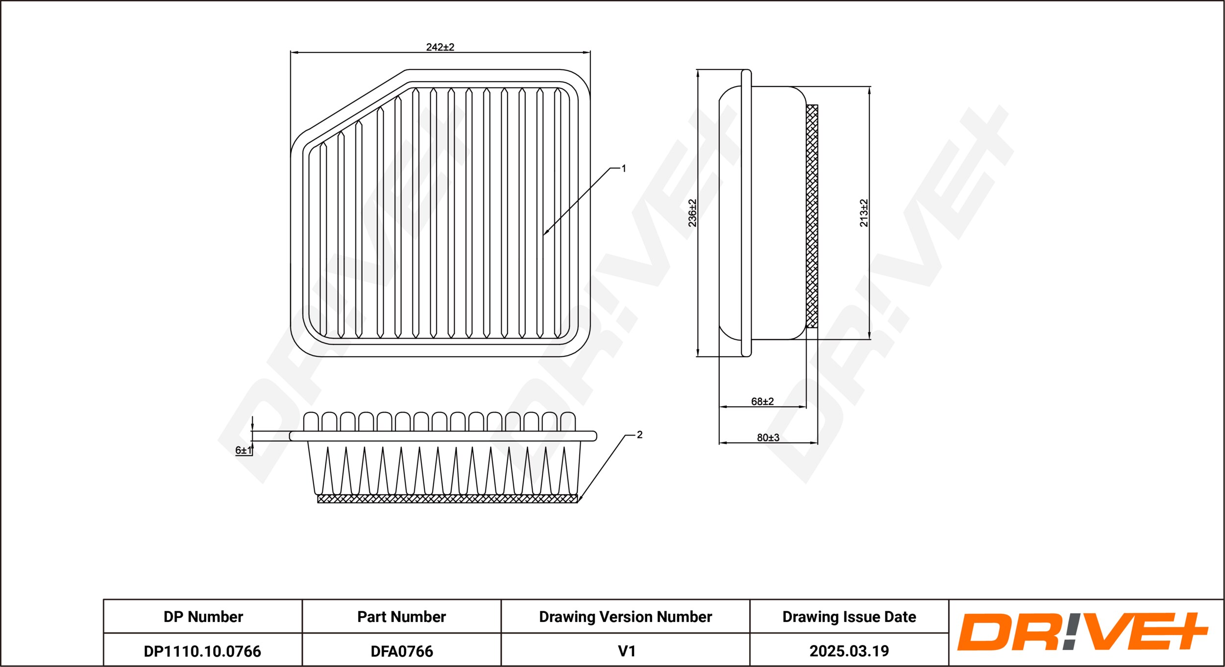 DR!VE+ Luftfilter dp1110100766 Filterindsats 70mm for LEXUS TOYOTA