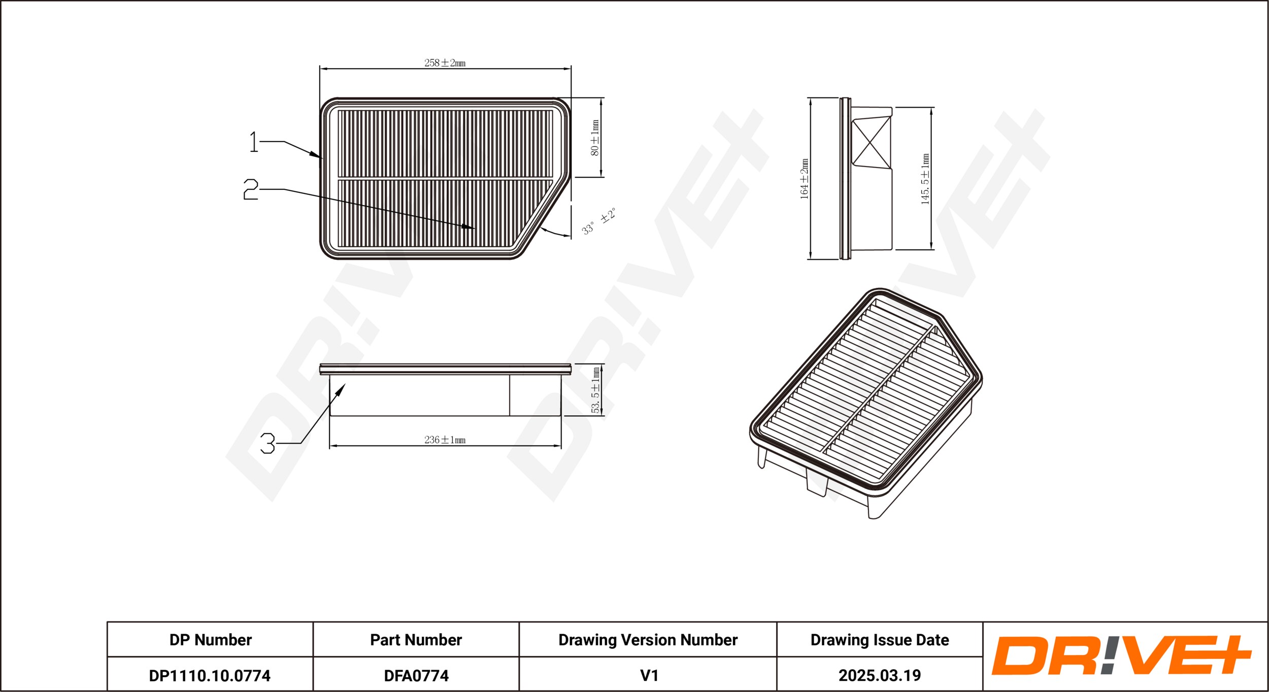 DR!VE+ Luftfilter dp1110100774 Filterindsats 54mm for HYUNDAI KIA