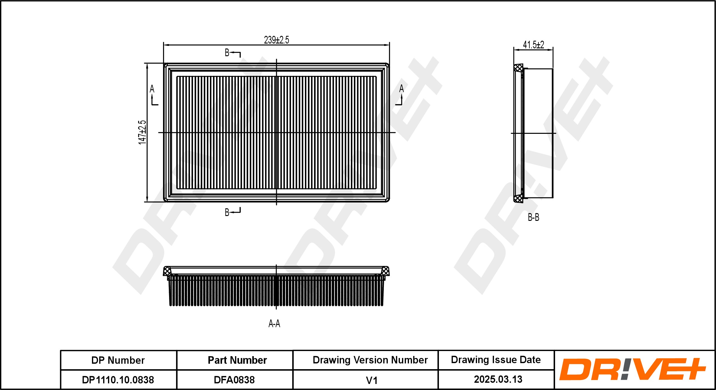 DR!VE+ Luftfilter dp1110100838 Filterindsats 42mm for LEXUS TOYOTA