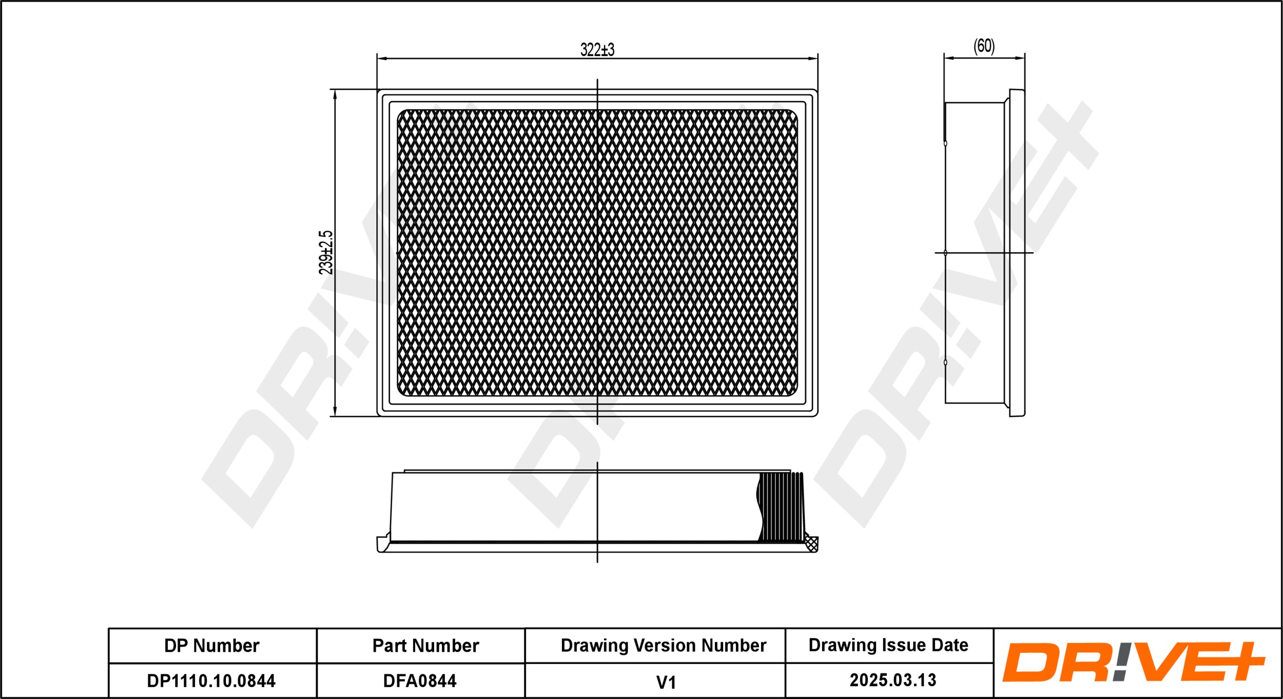 DR!VE+ Luftfilter dp1110100844 Filterindsats 58mm for MITSUBISHI TOYOTA