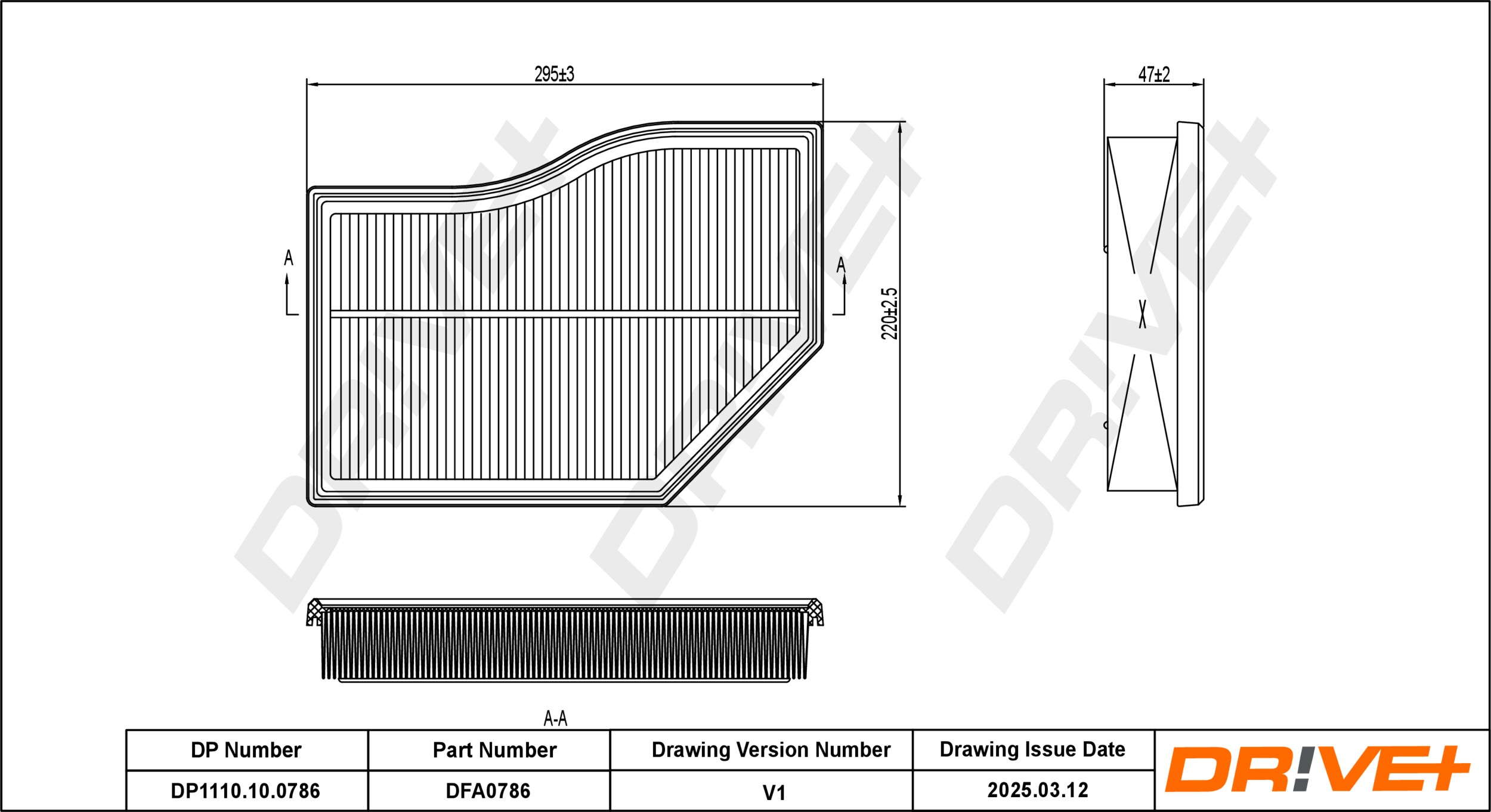 DR!VE+ Luftfilter dp1110100786 Filterindsats 47mm for MERCEDES-BENZ