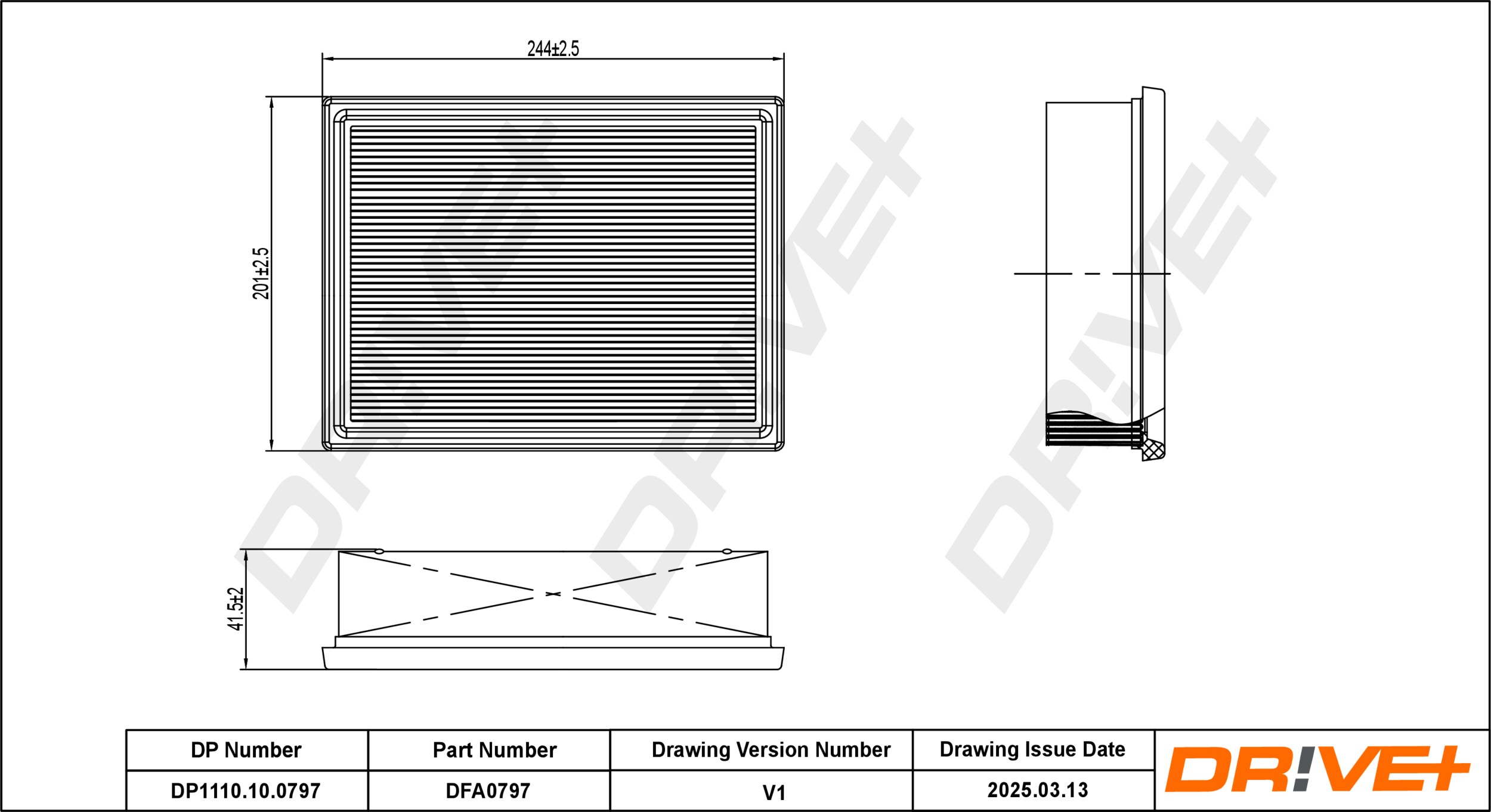 DR!VE+ Luftfilter dp1110100797 Filterindsats 41mm for VAUXHALL