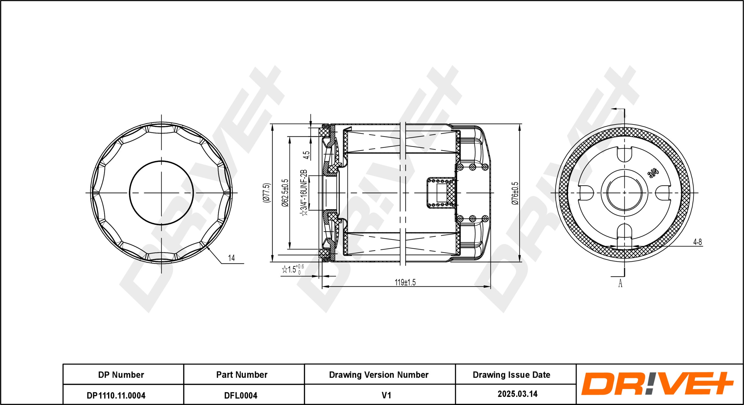 DR!VE+ Oliefilter dp1110110004 Påskruet 120mm for FORD GENERAL MOTORS NISSAN VAG CITROËN MAZDA PEUGEOT PORSCHE RENAULT WARTBURG
