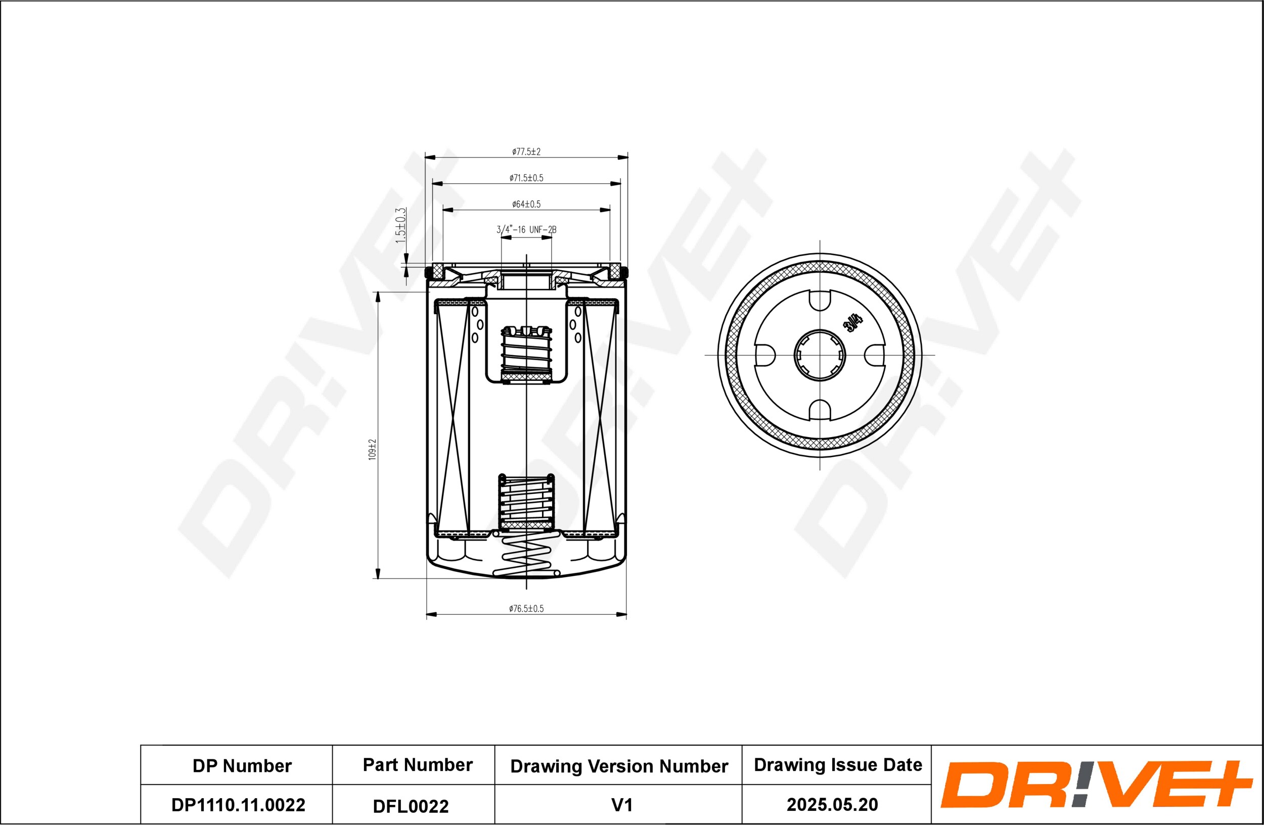 DR!VE+ Oliefilter dp1110110022 Påskruet 120mm for OPEL CHRYSLER FIAT JEEP VM