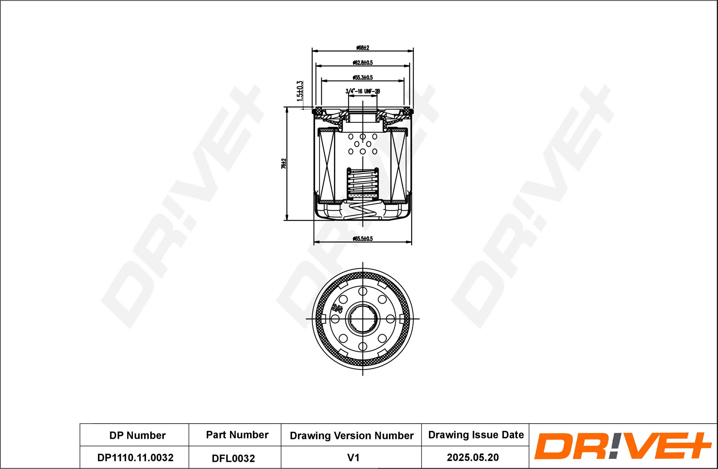 DR!VE+ Oliefilter dp1110110032 Påskruet 75mm for FORD GENERAL MOTORS KAWASAKI GEELY DAIHATSU TOYOTA CITROËN PEUGEOT SUZUKI LEXUS